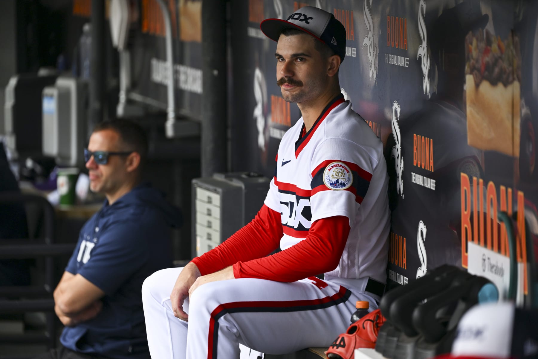 CHICAGO, ILLINOIS - SEPTEMBER 17: Dylan Cease #84 of the Chicago White Sox sits in the dugout prior to a game against the Minnesota Twins at Guaranteed Rate Field on September 17, 2023 in Chicago, Illinois. (Photo by Nuccio DiNuzzo/Getty Images)