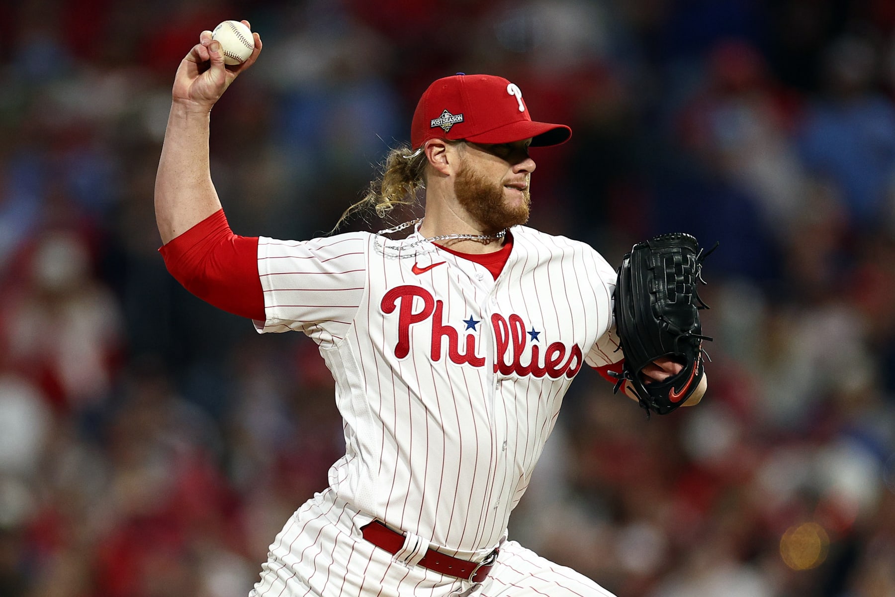 PHILADELPHIA, PENNSYLVANIA - OCTOBER 23: Craig Kimbrel #31 of the Philadelphia Phillies pitches in the eighth inning against the Arizona Diamondbacks during Game Six of the Championship Series at Citizens Bank Park on October 23, 2023 in Philadelphia, Pennsylvania. (Photo by Elsa/Getty Images)