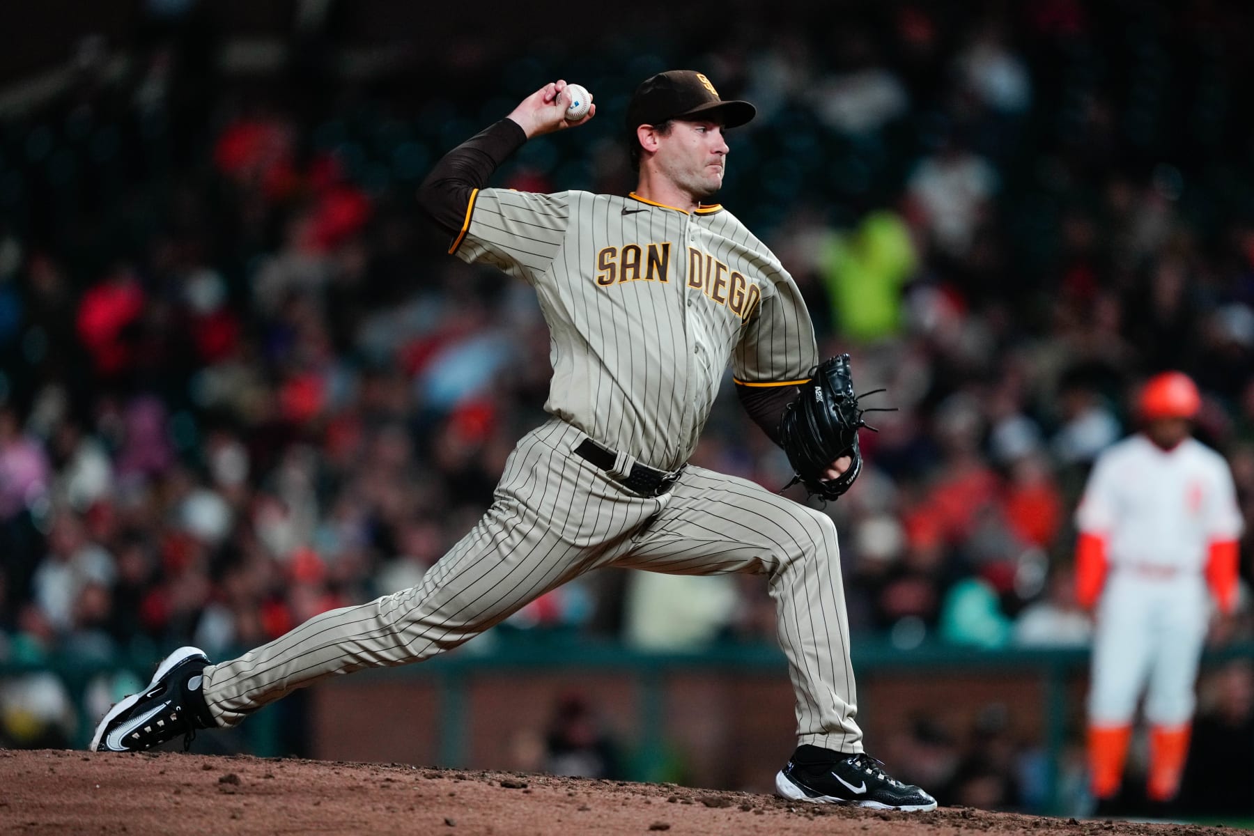 SAN FRANCISCO, CALIFORNIA - SEPTEMBER 26: Seth Lugo #67 of the San Diego Padres pitches in a game against the San Francisco Giants at Oracle Park on September 26, 2023 in San Francisco, California. (Photo by Suzanna Mitchell/San Francisco Giants/Getty Images)