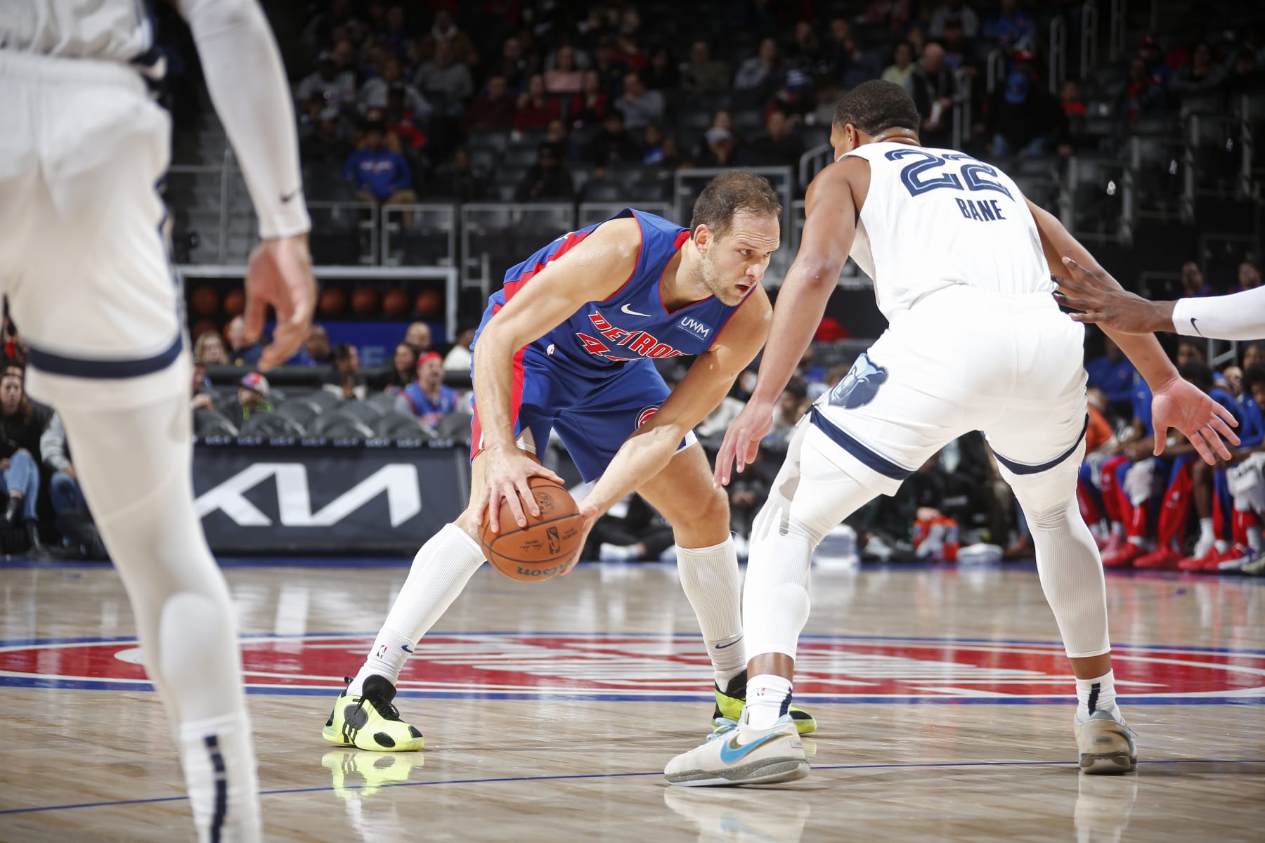 DETROIT, MI - DECEMBER 6: Bojan Bogdanovic #44 of the Detroit Pistons handles the ball during the game against the Memphis Grizzlies on December 6, 2023 at Little Caesars Arena in Detroit, Michigan. NOTE TO USER: User expressly acknowledges and agrees that, by downloading and/or using this photograph, User is consenting to the terms and conditions of the Getty Images License Agreement. Mandatory Copyright Notice: Copyright 2023 NBAE (Photo by Brian Sevald/NBAE via Getty Images)
