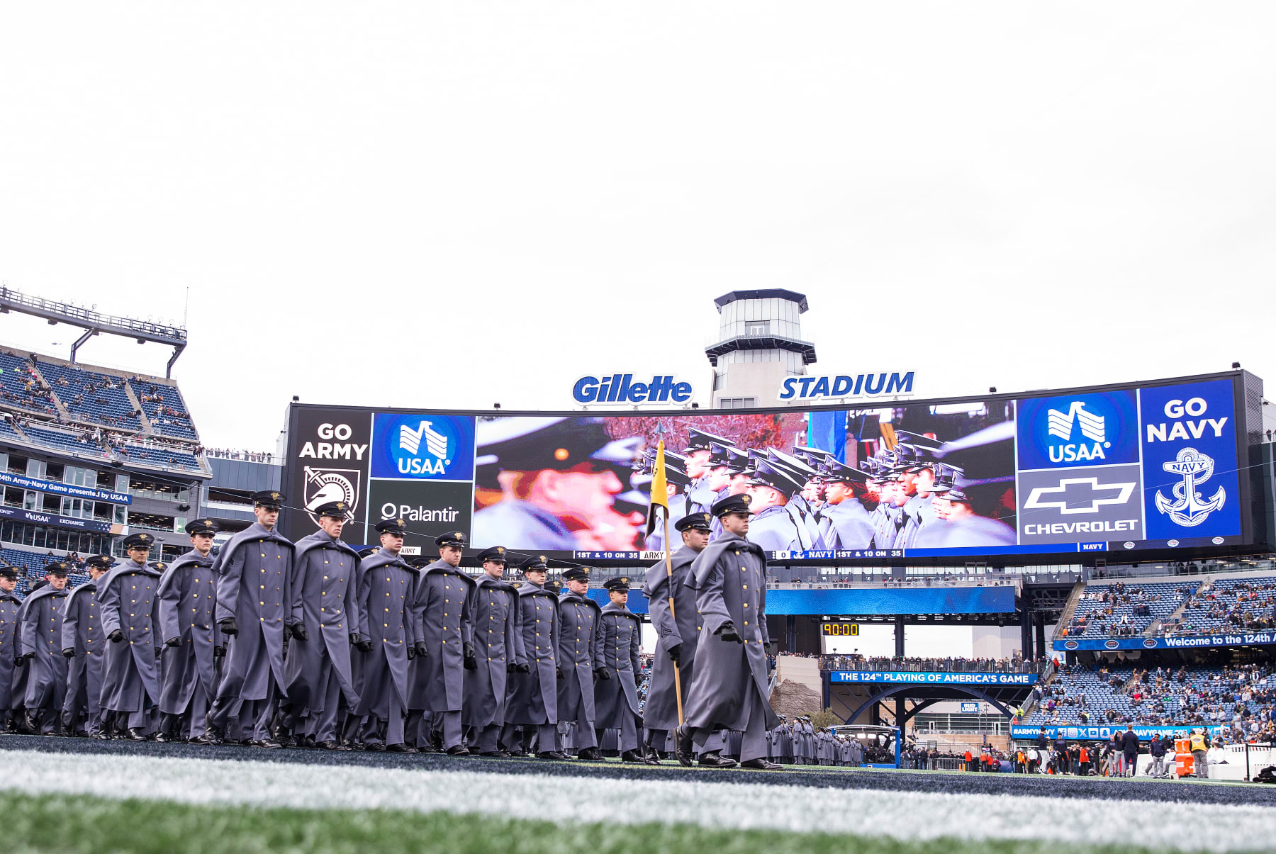 FOXBOROUGH, MA - DECEMBER 09: Army Black Knights cadets during the march-on prior to the 124th Army-Navy football game on December 9, 2023, at Gillette Stadium in Foxborough, MA. (Photo by M. Anthony Nesmith/Icon Sportswire via Getty Images)