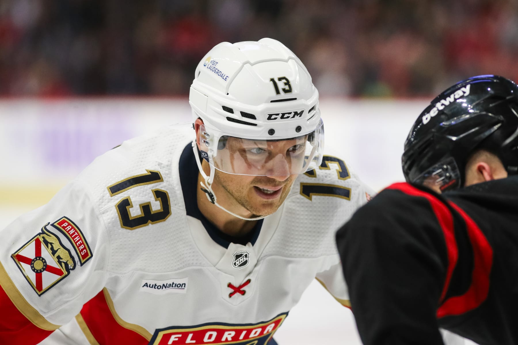OTTAWA, CANADA - NOVEMBER 27: Sam Reinhart #13 of the Florida Panthers skates against the Ottawa Senators at Canadian Tire Centre on November 27, 2023 in Ottawa, Ontario, Canada. (Photo by Chris Tanouye/Freestyle Photography/Getty Images)