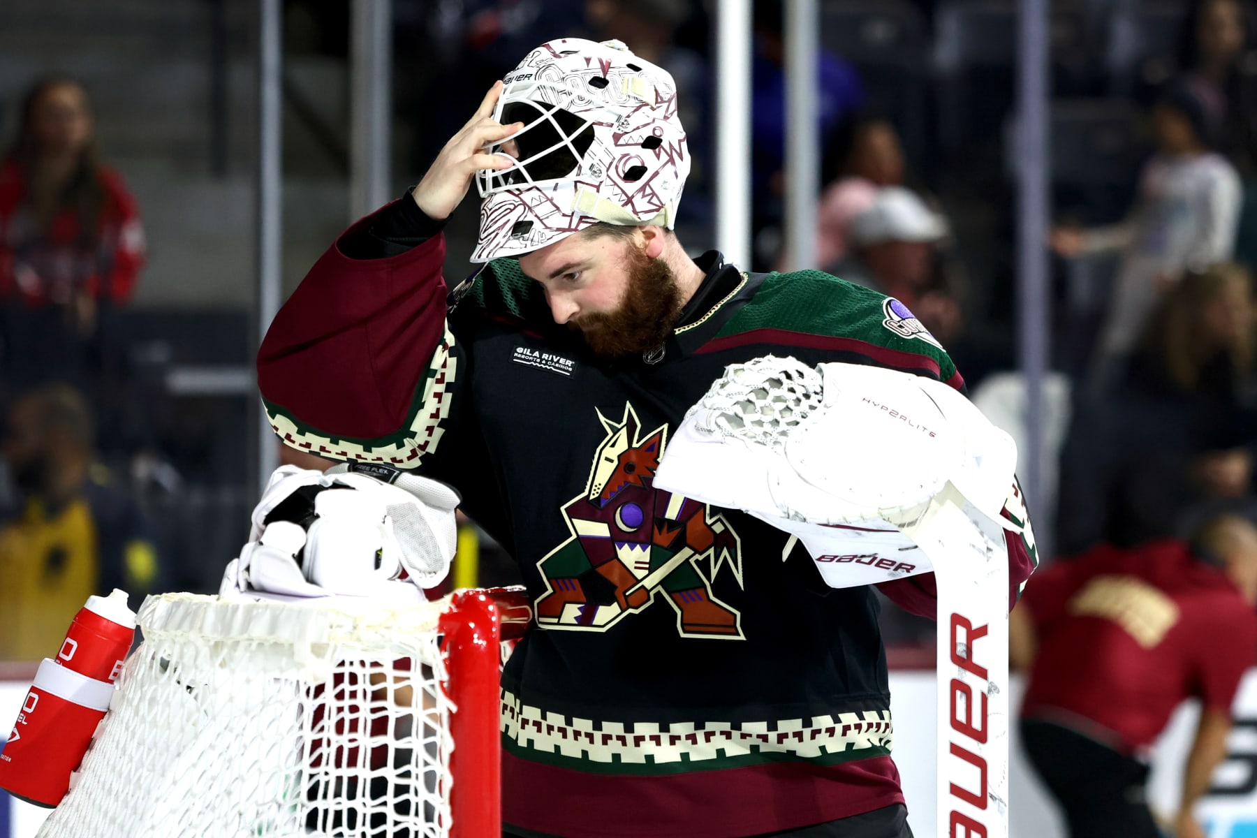 TEMPE, ARIZONA - DECEMBER 04: Connor Ingram #39 of the Arizona Coyotes in net aginst the Washington Capitals during the third period at Mullett Arena on December 04, 2023 in Tempe, Arizona. (Photo by Zac BonDurant/Getty Images)