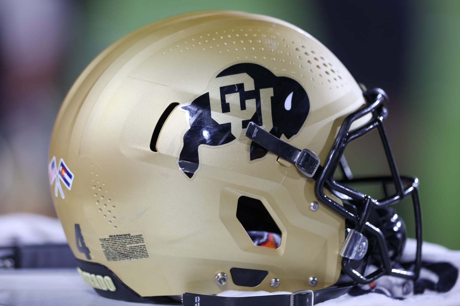 LOS ANGELES, CA - NOVEMBER 11: Colorado Buffaloes helmet during a college football game between the Colorado Buffaloes against the USC Trojans on November 11, 2022, at United Airlines Field at The Los Angeles Memorial Coliseum in Los Angeles, CA. (Photo by Jordon Kelly/Icon Sportswire via Getty Images)