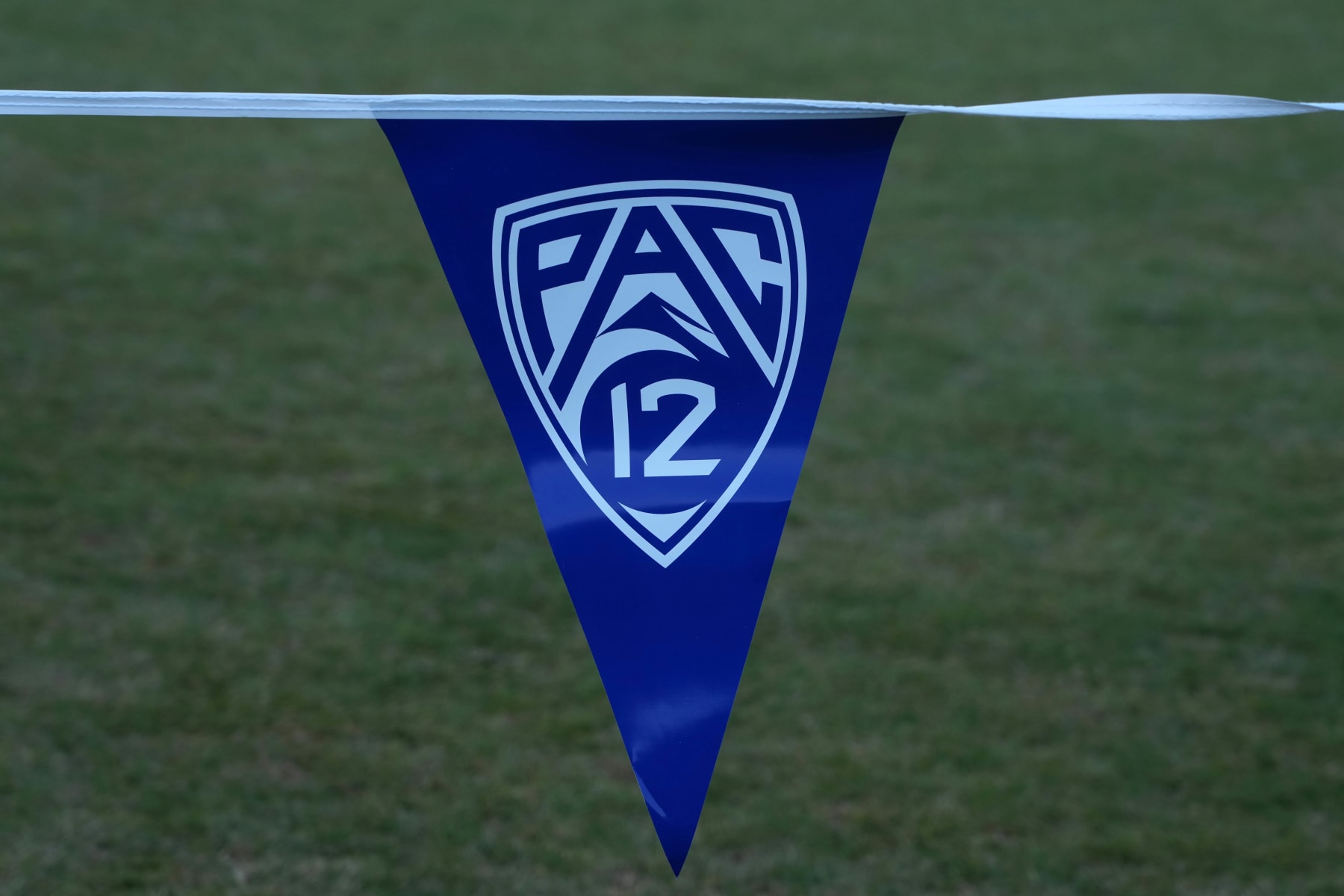 UNIVERSITY PLACE, WASHINGTON - OCTOBER 27: A Pac-12 logo flag lines the course during the Pac-12 Cross Country championships at Chambers Creek Regional Park on October 27, 2023 in University Place, Washington. (Photo by Kirby Lee/Getty Images)