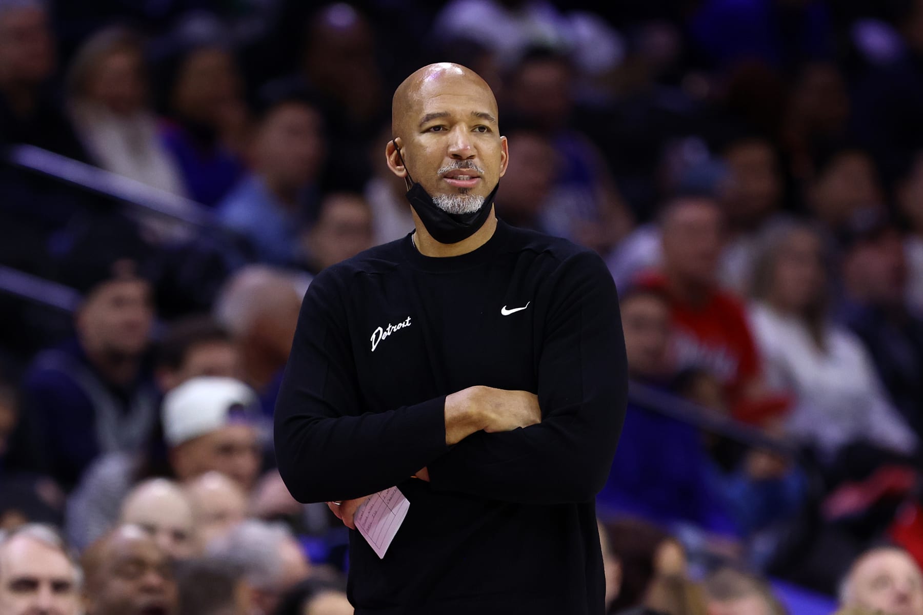 PHILADELPHIA, PENNSYLVANIA - DECEMBER 15: Head coach Monty Williams of the Detroit Pistons reacts during the second quarter against the Philadelphia 76ersat the Wells Fargo Center on December 15, 2023 in Philadelphia, Pennsylvania. NOTE TO USER: User expressly acknowledges and agrees that, by downloading and or using this photograph, User is consenting to the terms and conditions of the Getty Images License Agreement. (Photo by Tim Nwachukwu/Getty Images)