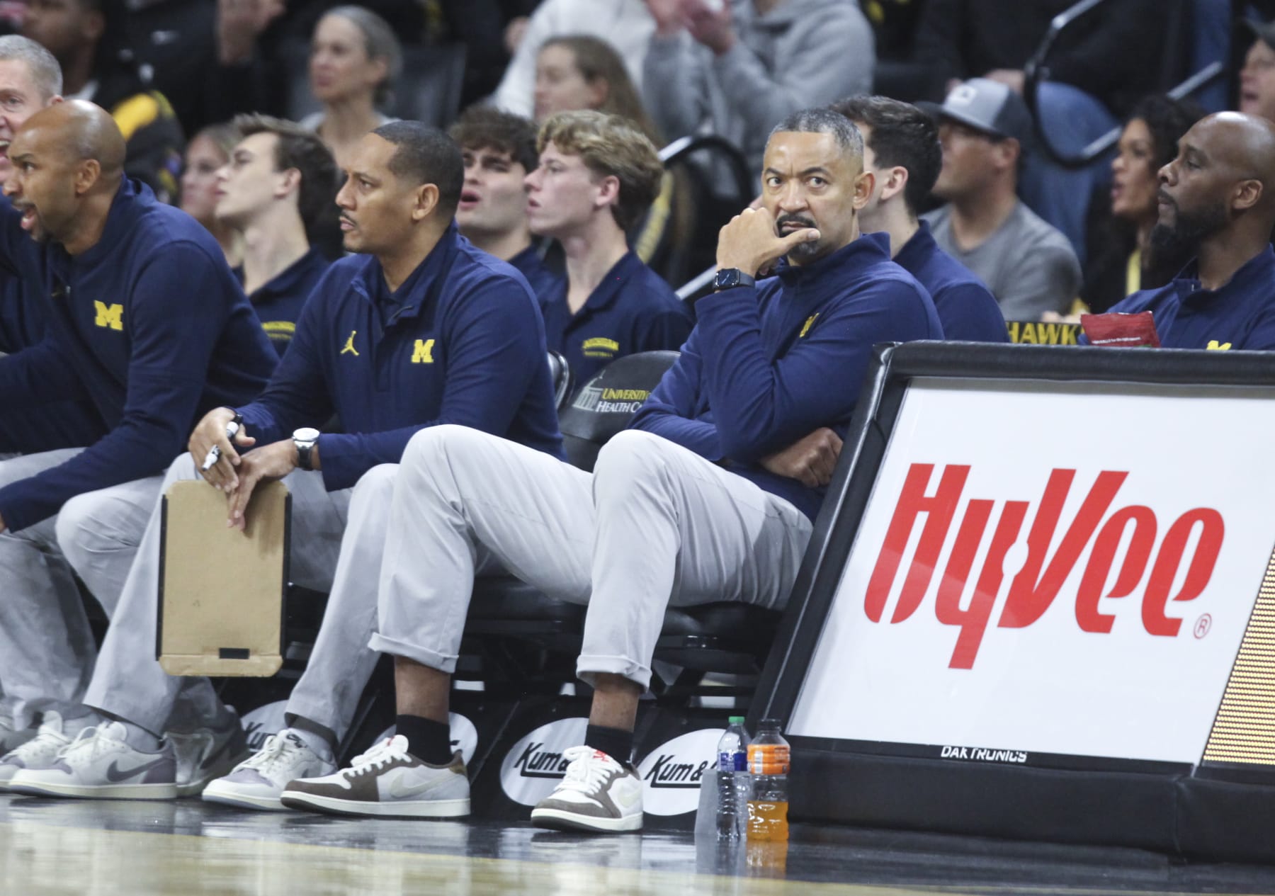 IOWA CITY, IOWA- DECEMBER 10: Head coach Juwan Howard of the Michigan Wolverines sits on the bench during the first half against the Iowa Hawkeyes at Carver-Hawkeye Arena on December 10, 2023 in Iowa City, Iowa. (Photo by Matthew Holst/Getty Images)