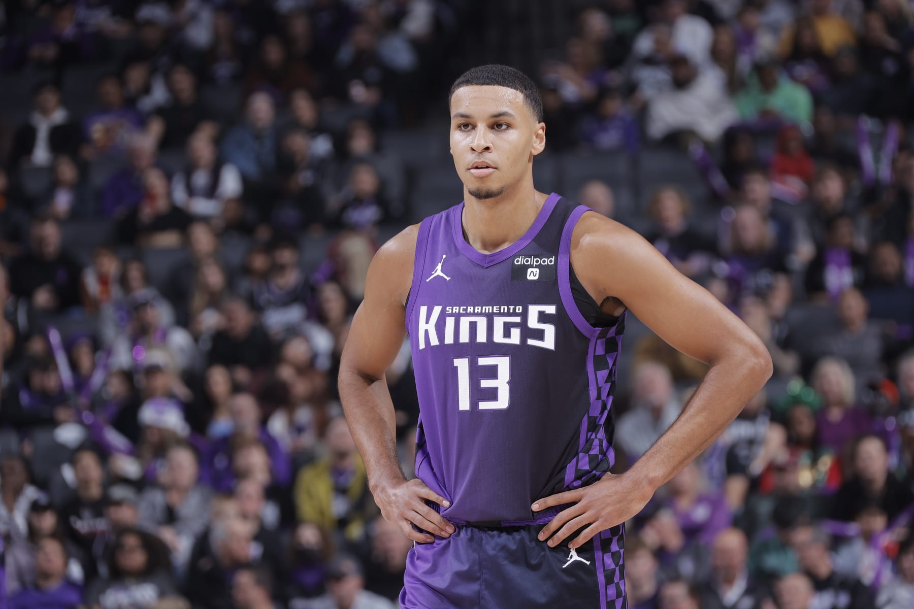 SACRAMENTO, CA - DECEMBER 16: Keegan Murray #13 of the Sacramento Kings looks on during the game against the Utah Jazz on December 16, 2023 at Golden 1 Center in Sacramento, California. NOTE TO USER: User expressly acknowledges and agrees that, by downloading and or using this Photograph, user is consenting to the terms and conditions of the Getty Images License Agreement. Mandatory Copyright Notice: Copyright 2023 NBAE (Photo by Rocky Widner/NBAE via Getty Images)