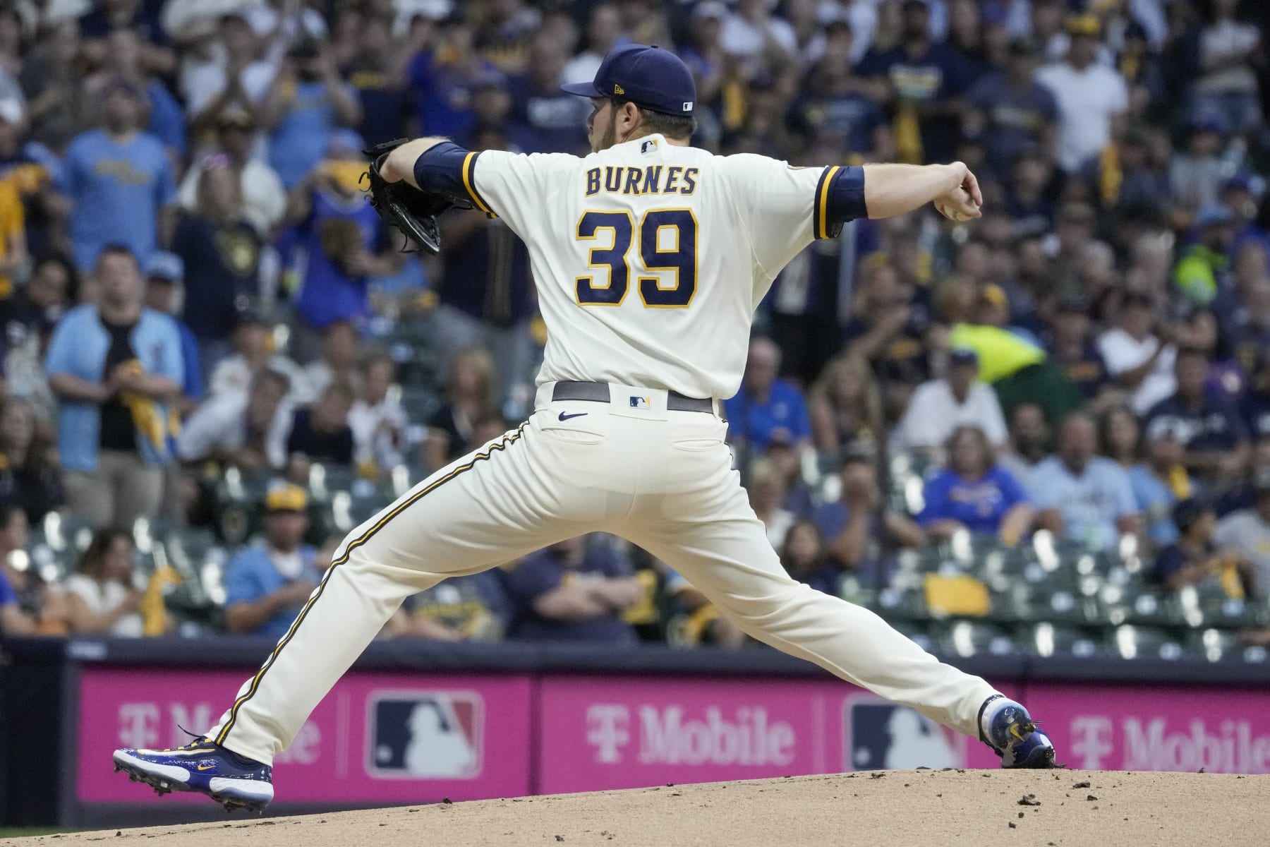 Milwaukee Brewers starting pitcher Corbin Burnes throws during the first inning of a Game 1 of their National League wildcard baseball game against the Arizona Diamondbacks Tuesday, Oct. 3, 2023, in Milwaukee. (AP Photo/Morry Gash)