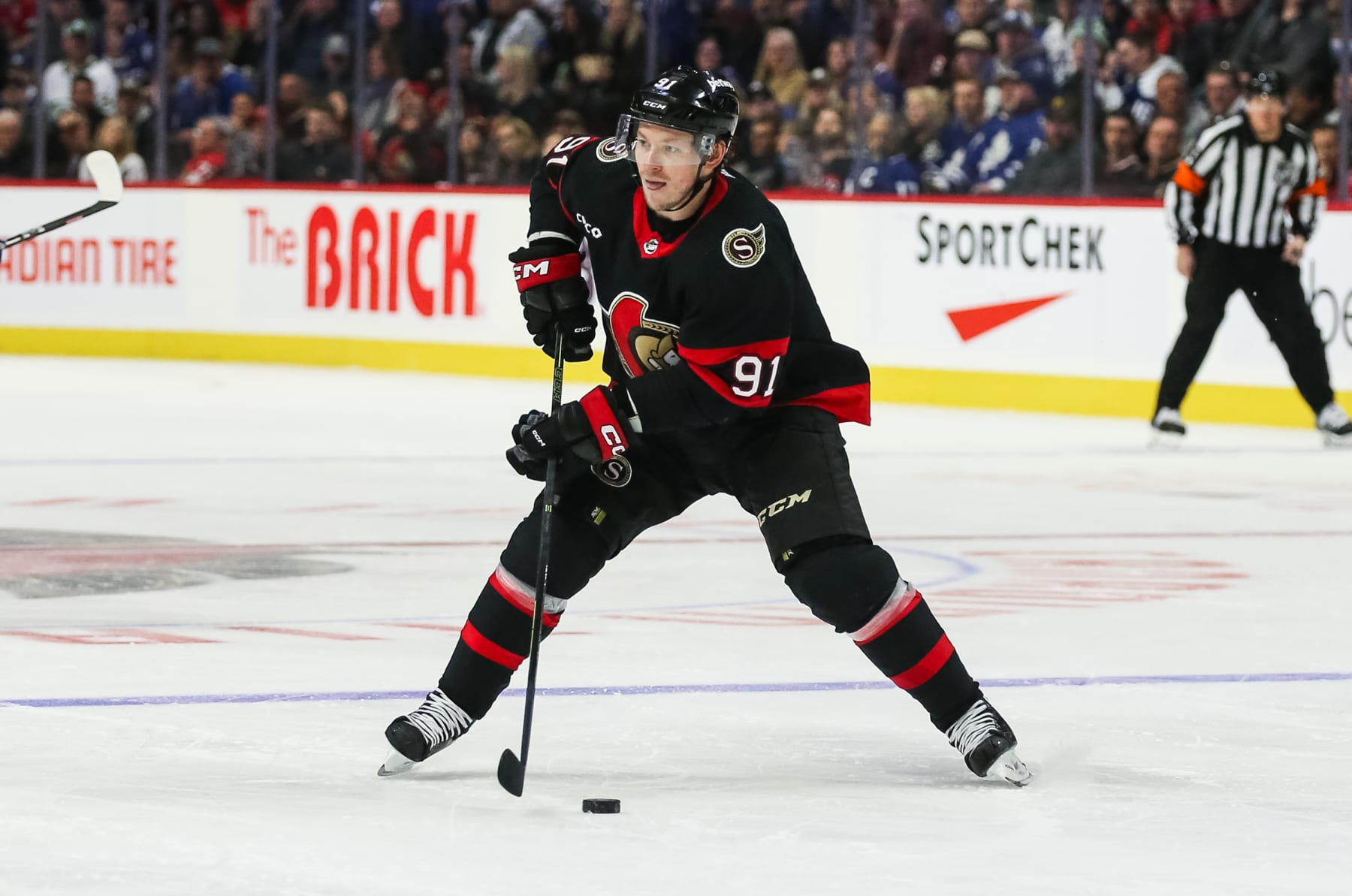OTTAWA, CANADA - DECEMBER 07: Vladimir Tarasenko #91 of the Ottawa Senators skates against the Toronto Maple Leafs at Canadian Tire Centre on December 07, 2023 in Ottawa, Ontario, Canada. (Photo by Chris Tanouye/Freestyle Photography/Getty Images)