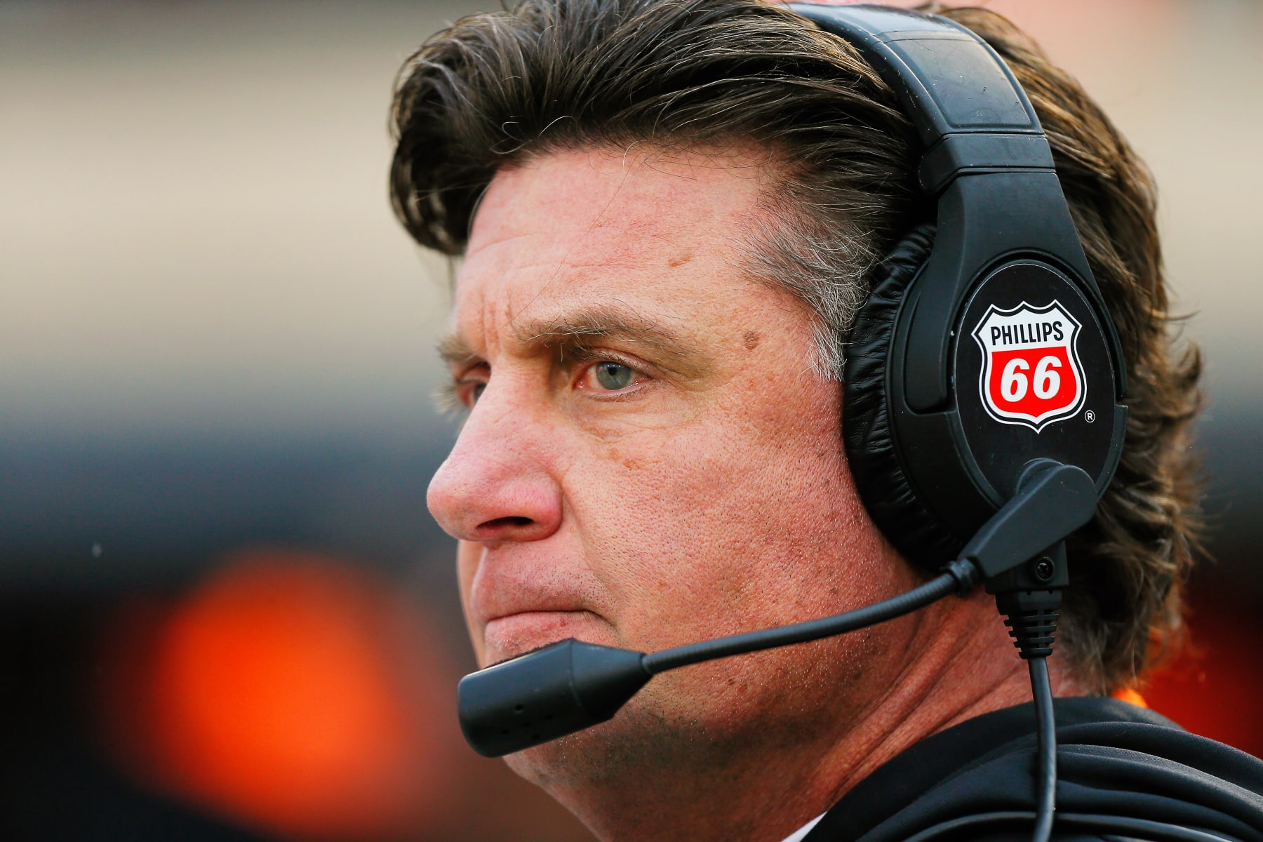 STILLWATER, OK - NOVEMBER 25: Head coach Mike Gundy of the Oklahoma State Cowboys gets set for a game against the BYU Cougars at Boone Pickens Stadium on November 25, 2023 in Stillwater, Oklahoma. Oklahoma State won 40-34 in double overtime. (Photo by Brian Bahr/Getty Images)