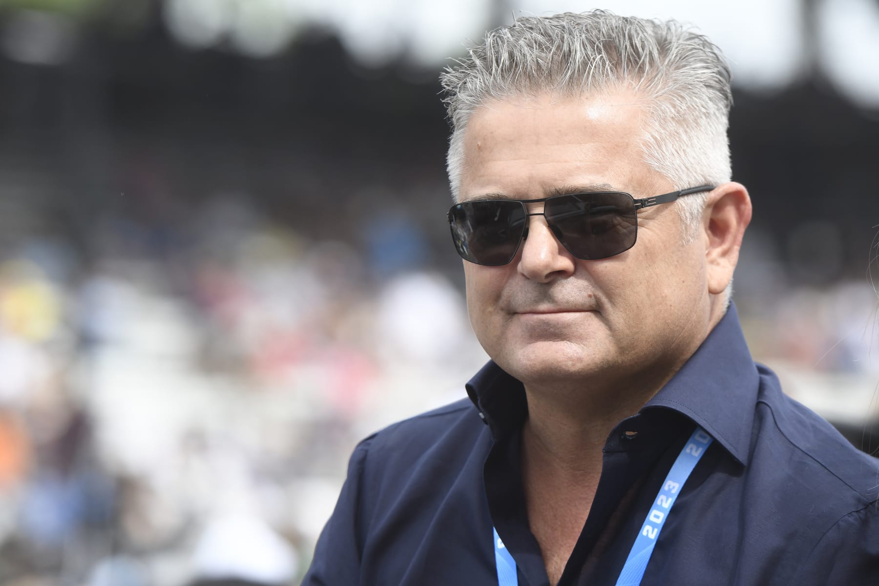 INDIANAPOLIS, IN - MAY 28: Gil de Ferran participate in the past winners parade before the start of the NTT IndyCar Series Indianapolis 500 on May 28, 2023, at Indianapolis Motor Speedway in Indianapolis, Indiana. (Photo by Michael Allio/Icon Sportswire via Getty Images)