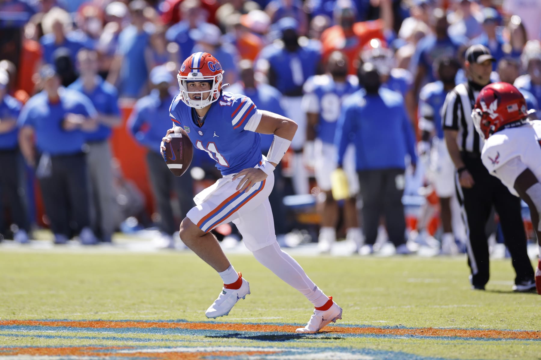 GAINESVILLE, FL - OCTOBER 02: Florida Gators quarterback Jalen Kitna (11) looks to pass the ball during a college football game against the Eastern Washington Eagles on October 2, 2022 at Ben Hill Griffin Stadium at Florida Field in Gainesville, Florida. (Photo by Joe Robbins/Icon Sportswire via Getty Images)