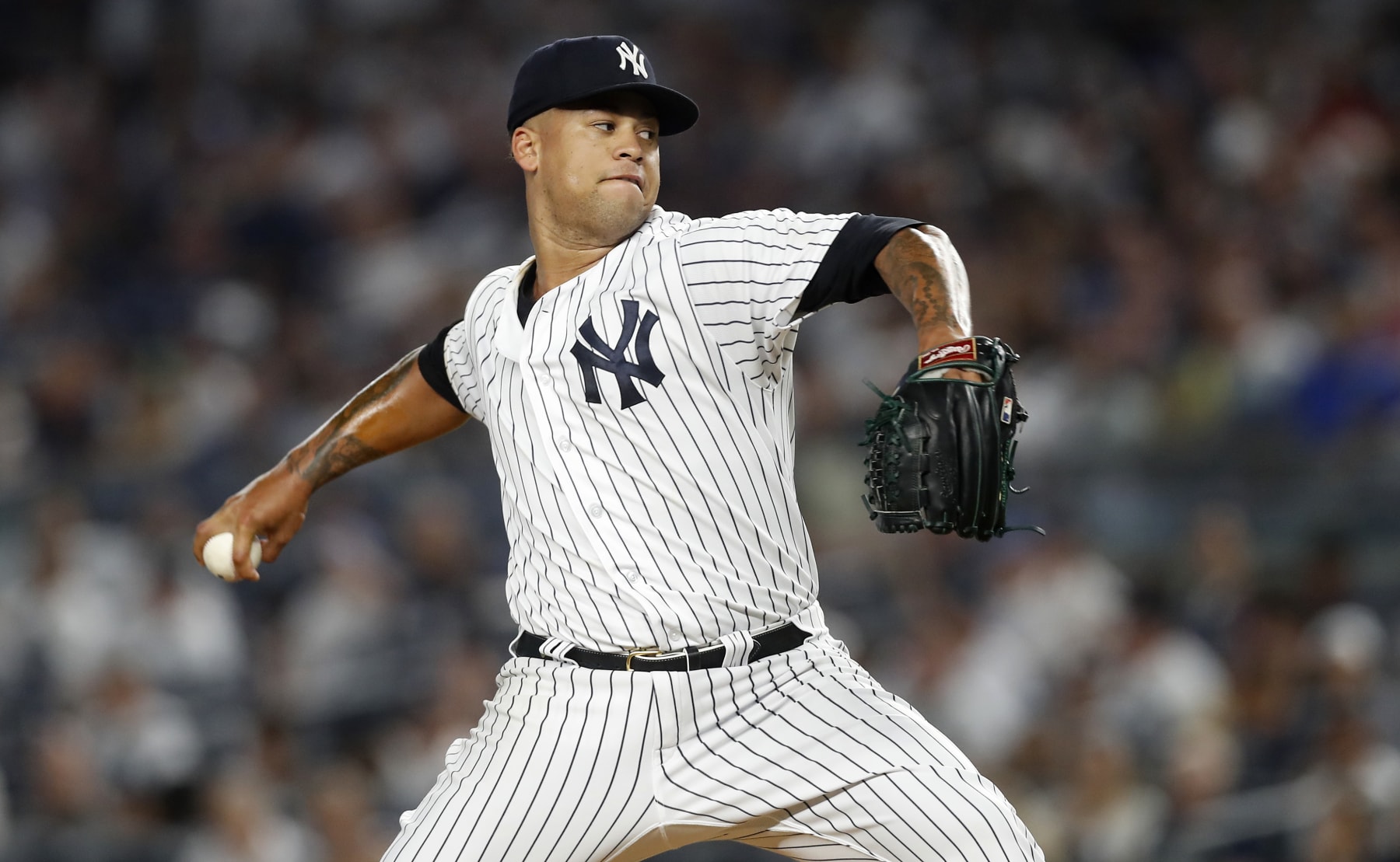 NEW YORK, NEW YORK - SEPTEMBER 09:  Frankie Montas #47 of the New York Yankees pitches during the first inning against the Tampa Bay Rays at Yankee Stadium on September 09, 2022 in the Bronx borough of New York City. (Photo by Jim McIsaac/Getty Images)