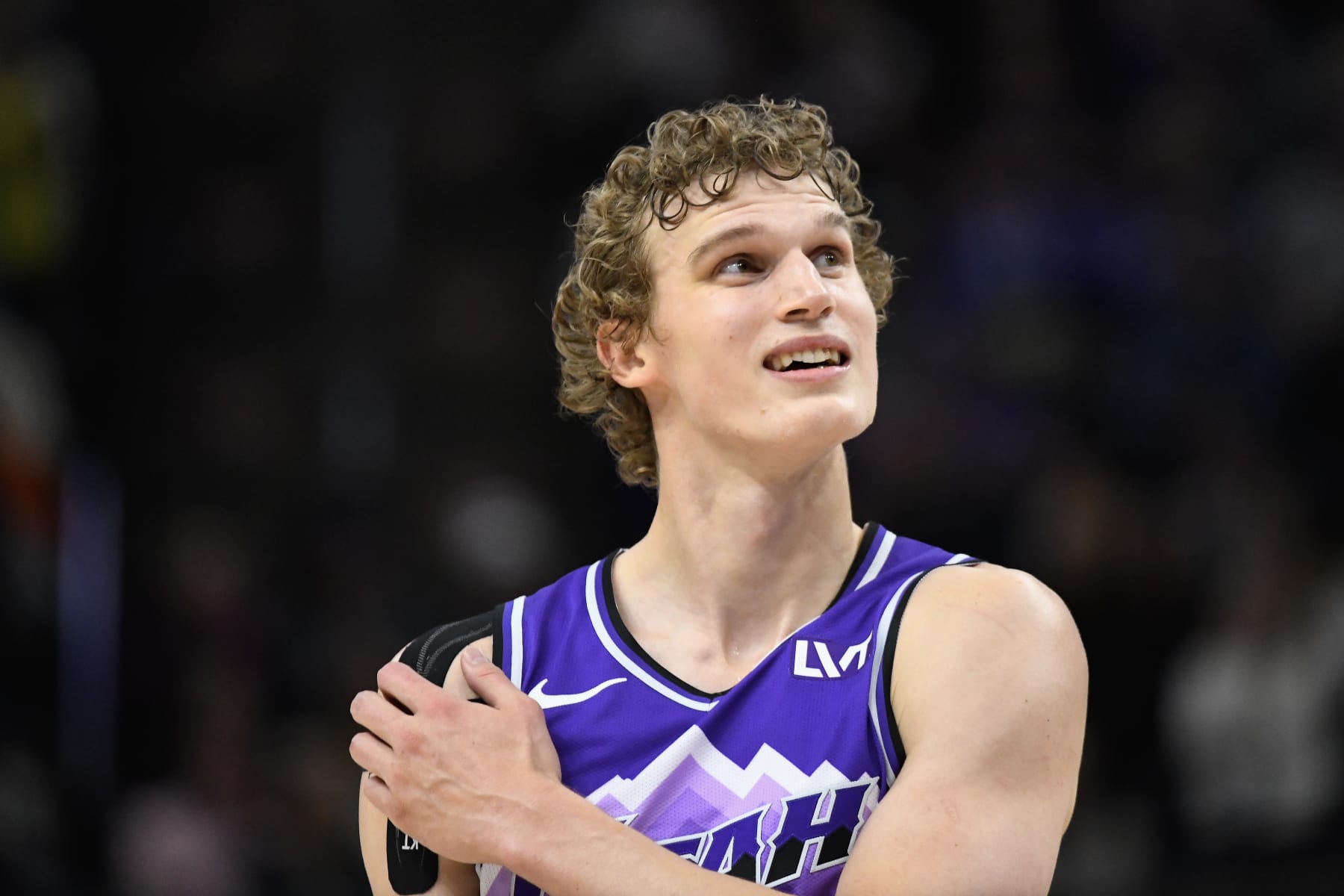SALT LAKE CITY, UTAH - JANUARY 03: Lauri Markkanen #23 of the Utah Jazz looks on in overtime of a game against the Detroit Pistons at Delta Center on January 03, 2024 in Salt Lake City, Utah. NOTE TO USER: User expressly acknowledges and agrees that, by downloading and or using this photograph, User is consenting to the terms and conditions of the Getty Images License Agreement. (Photo by Alex Goodlett/Getty Images)