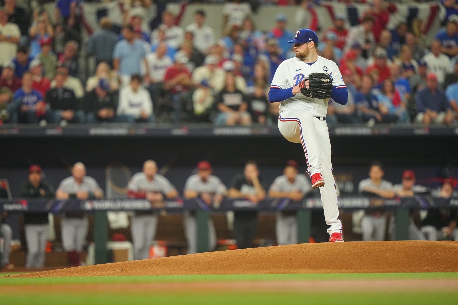 Baseball: World Series: Texas Rangers  Jordan Montgomery (52) in action, pitching vs Arizona Diamondbacks at Globe Life Field. Game 2. Arlington, TX 10/28/2023 CREDIT: Erick W. Rasco (Photo by Erick W. Rasco/Sports Illustrated via Getty Images) (Set Number: X164447 TK1)