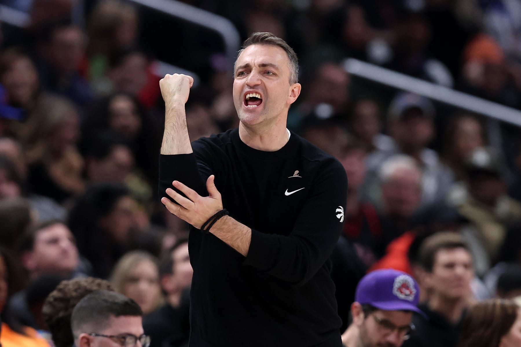 LOS ANGELES, CALIFORNIA - JANUARY 10: Head coach Darko Rajaković of the Toronto Raptors looks on during the second half of a game at Crypto.com Arena on January 10, 2024 in Los Angeles, California.  NOTE TO USER: User expressly acknowledges and agrees that, by downloading and or using this photograph, User is consenting to the terms and conditions of the Getty Images License Agreement. (Photo by Sean M. Haffey/Getty Images)