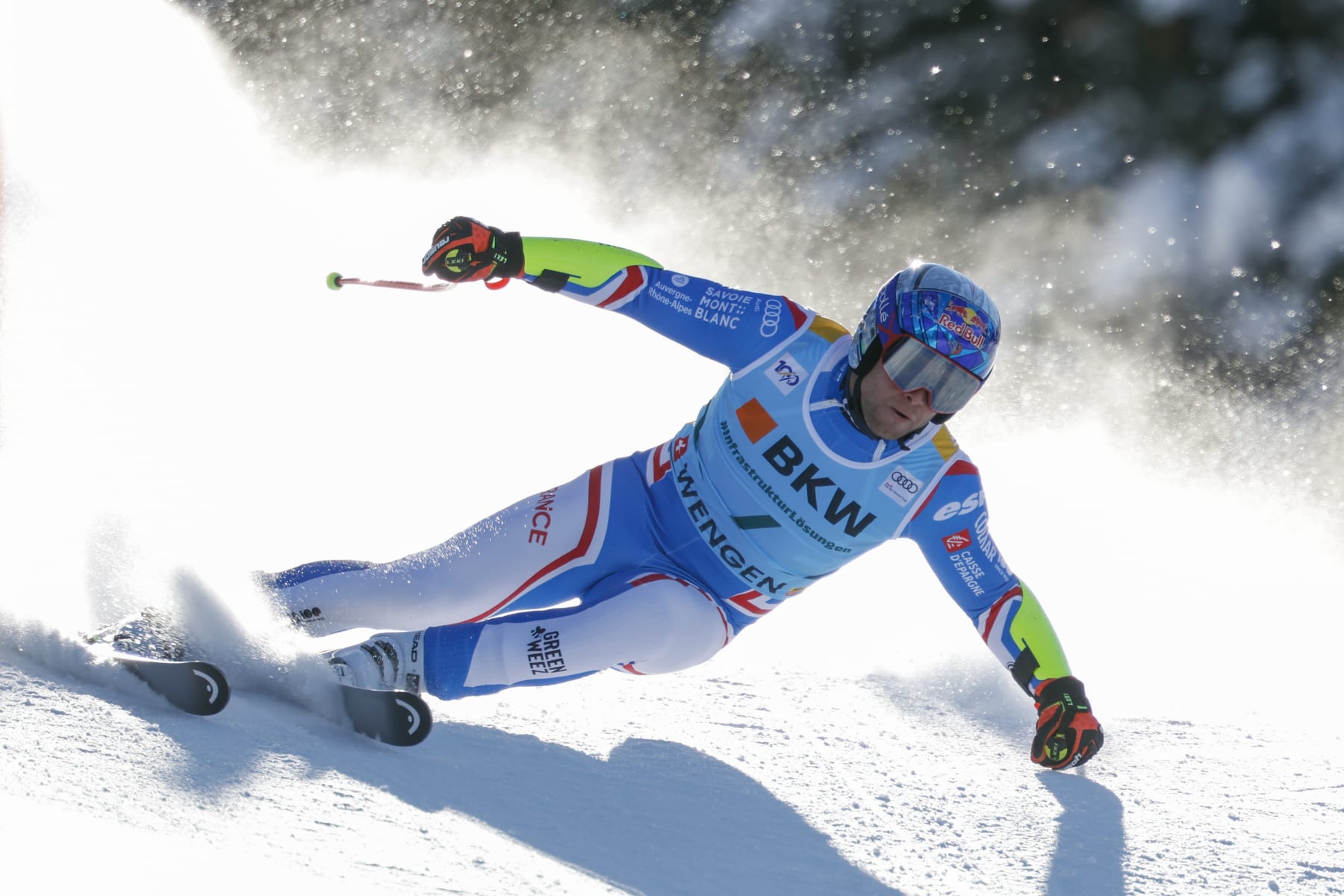 WENGEN, SWITZERLAND - JANUARY 12: Alexis Pinturault of Team France in action during the Audi FIS Alpine Ski World Cup Men's Super G on January 12, 2024 in Wengen, Switzerland. (Photo by Alexis Boichard/Agence Zoom/Getty Images)