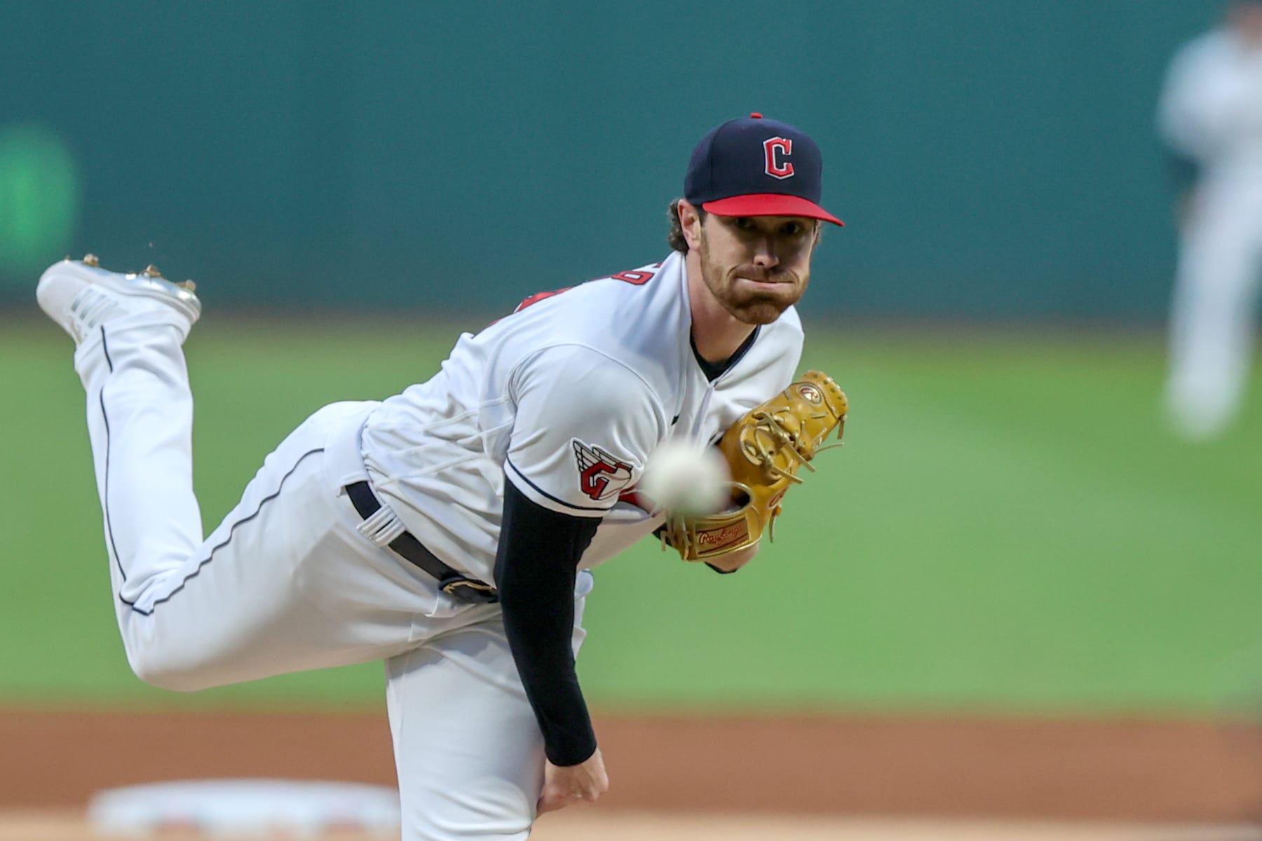 CLEVELAND, OH - SEPTEMBER 22: Cleveland Guardians starting pitcher Shane Bieber (57) delivers a pitch to the plate during the first inning of the Major League Baseball game between the Baltimore Orioles and Cleveland Guardians on September 22, 2023, at Progressive Field in Cleveland, OH. (Photo by Frank Jansky/Icon Sportswire via Getty Images)