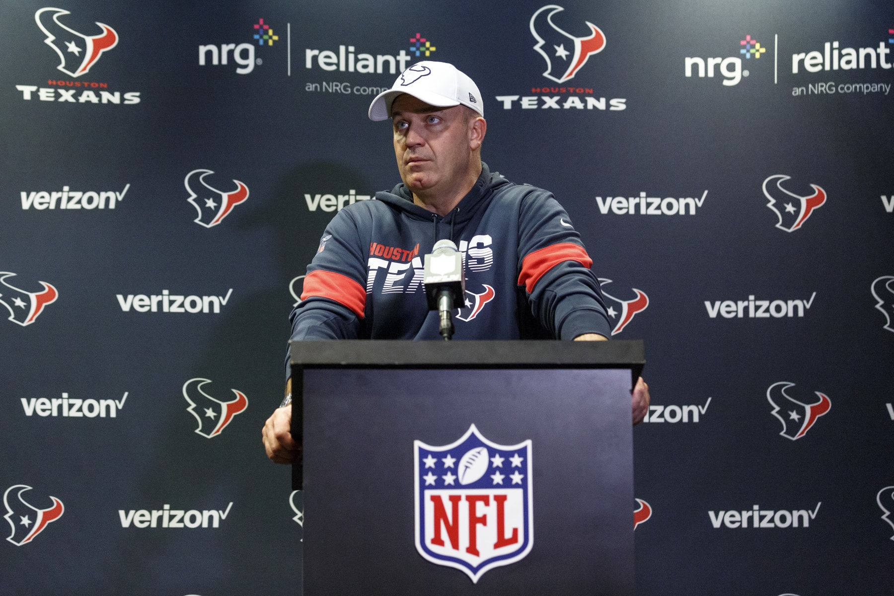 TAMPA, FL - DECEMBER 21: Head Coach Bill O'Brien of the Houston Texans talk with the media during his post game press conference after the game against the Tampa Bay Buccaneers at Raymond James Stadium on December 21, 2019 in Tampa, Florida. The Texans defeated the Buccaneers 23 to 20. (Photo by Don Juan Moore/Getty Images)