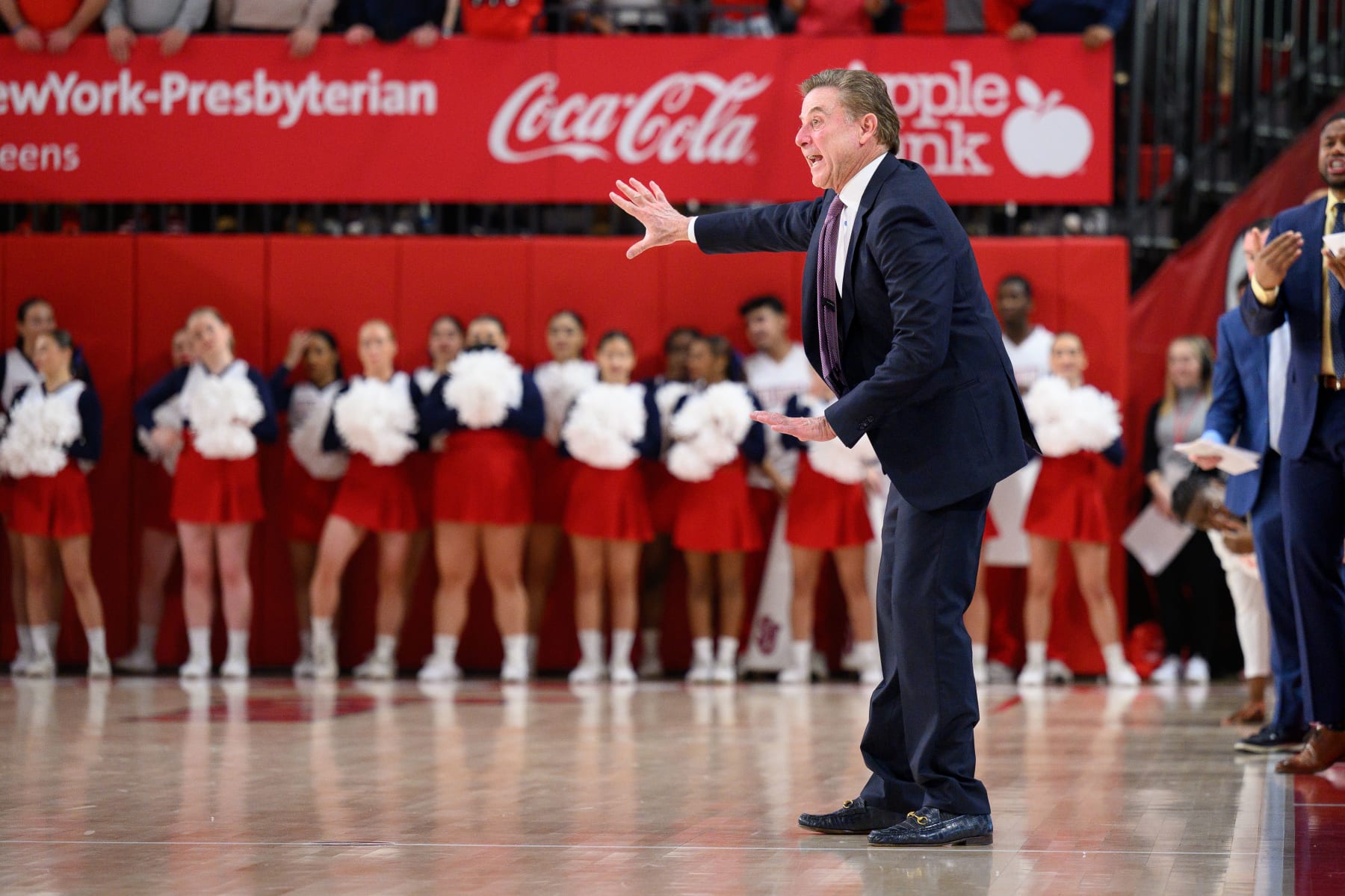 QUEENS, NY - JANUARY 02: St John's Red Storm head coach Rick Pitino on the sidelines during the men's college basketball game between the Butler Bulldogs and St. John's Red Storm on January 2, 2024, at Carnesecca Arena in Queens, NY. (Photo by Zach Bolinger/Icon Sportswire via Getty Images)
