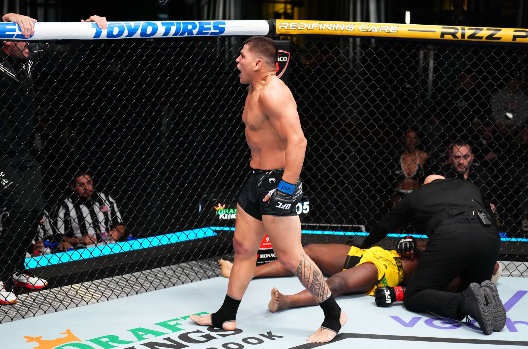 LAS VEGAS, NEVADA - JANUARY 13: Brunno Ferreira of Brazil reacts after his knockout victory against Phil Hawes in a middleweight fight during the UFC Fight Night event at UFC APEX on January 13, 2024 in Las Vegas, Nevada. (Photo by Chris Unger/Zuffa LLC via Getty Images)
