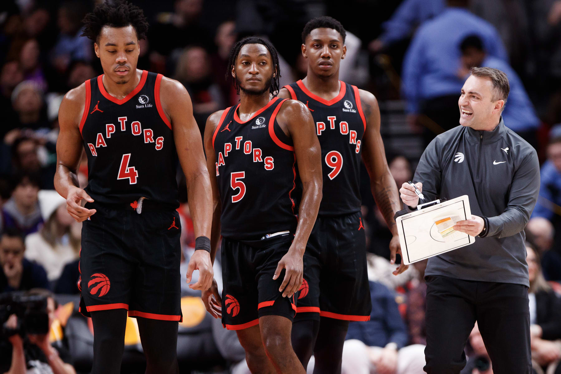 Scottie Barnes, Immanuel Quickley, RJ Barrett and Darko Rajaković