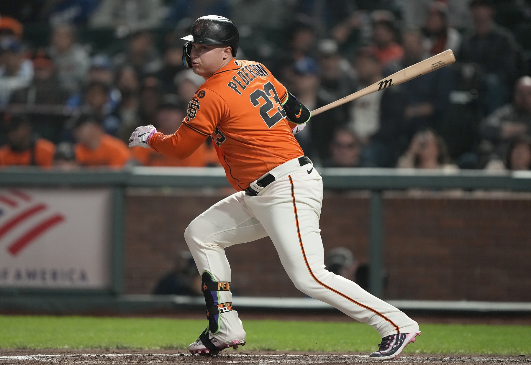 SAN FRANCISCO, CALIFORNIA - SEPTEMBER 29: Joc Pederson #23 of the San Francisco Giants bats against the Los Angeles Dodgers in the bottom of the first inning at Oracle Park on September 29, 2023 in San Francisco, California. (Photo by Thearon W. Henderson/Getty Images)