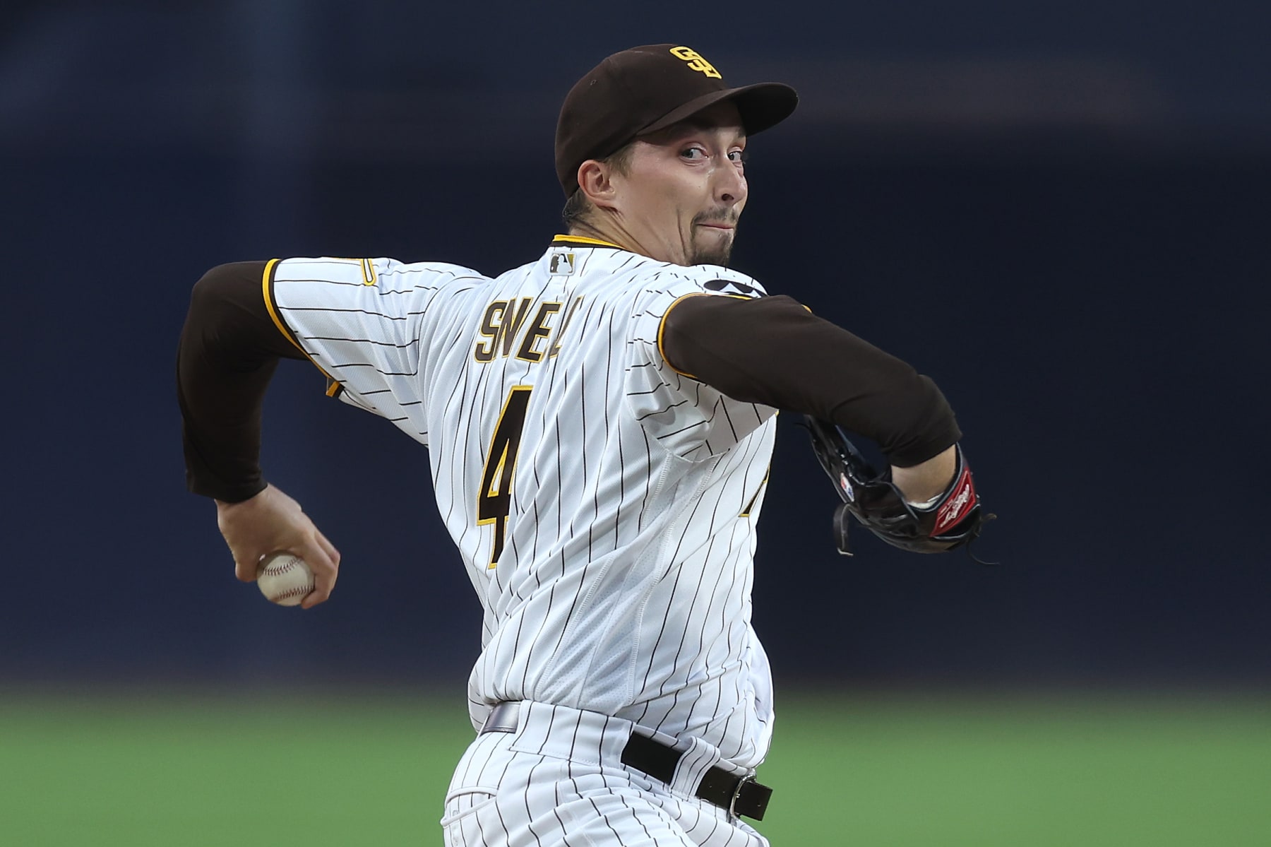 SAN DIEGO, CALIFORNIA - SEPTEMBER 19: Blake Snell #4 of the San Diego Padres pitches during the first inning of a game against the Colorado Rockies at PETCO Park on September 19, 2023 in San Diego, California. (Photo by Sean M. Haffey/Getty Images)