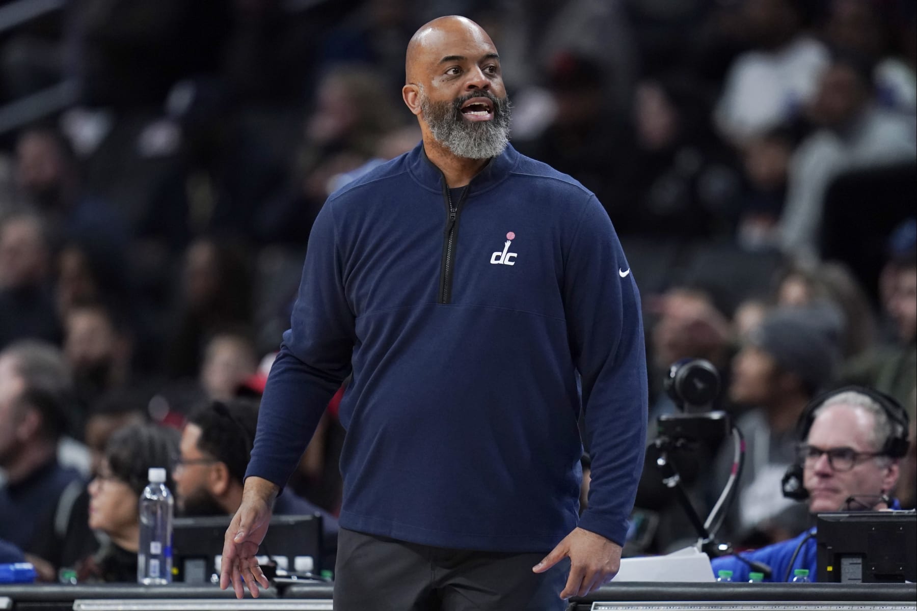 WASHINGTON, DC - JANUARY 20: Washington Wizards head coach Wes Unseld Jr. looks on during the first half against the San Antonio Spurs at Capital One Arena on January 20, 2024 in Washington, DC. NOTE TO USER: User expressly acknowledges and agrees that, by downloading and or using this photograph, User is consenting to the terms and conditions of the Getty Images License Agreement. (Photo by Jess Rapfogel/Getty Images)