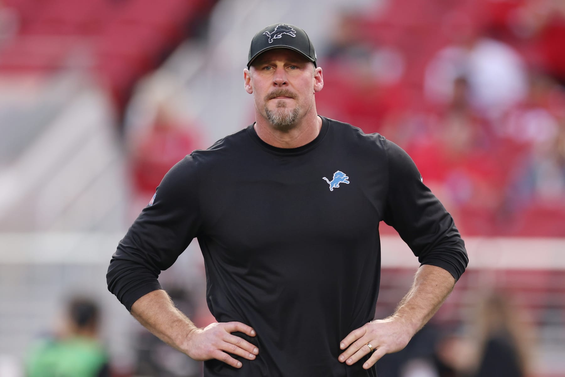 SANTA CLARA, CALIFORNIA - JANUARY 28: Head coach Dan Campbell of the Detroit Lions looks on prior to a game against the San Francisco 49ers in the NFC Championship Game at Levi's Stadium on January 28, 2024 in Santa Clara, California. (Photo by Ezra Shaw/Getty Images)