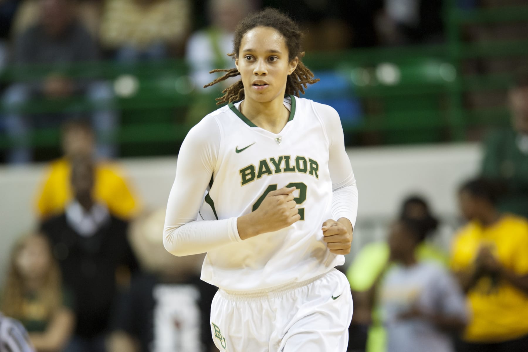 WACO, TX - DECEMBER 12: Brittney Griner #42 of the Baylor University Bears runs down court after a made basket against the Oral Roberts University Golden Eagles on December 12, 2012 at the Ferrell Center in Waco, Texas. (Photo by Cooper Neill/Getty Images)
