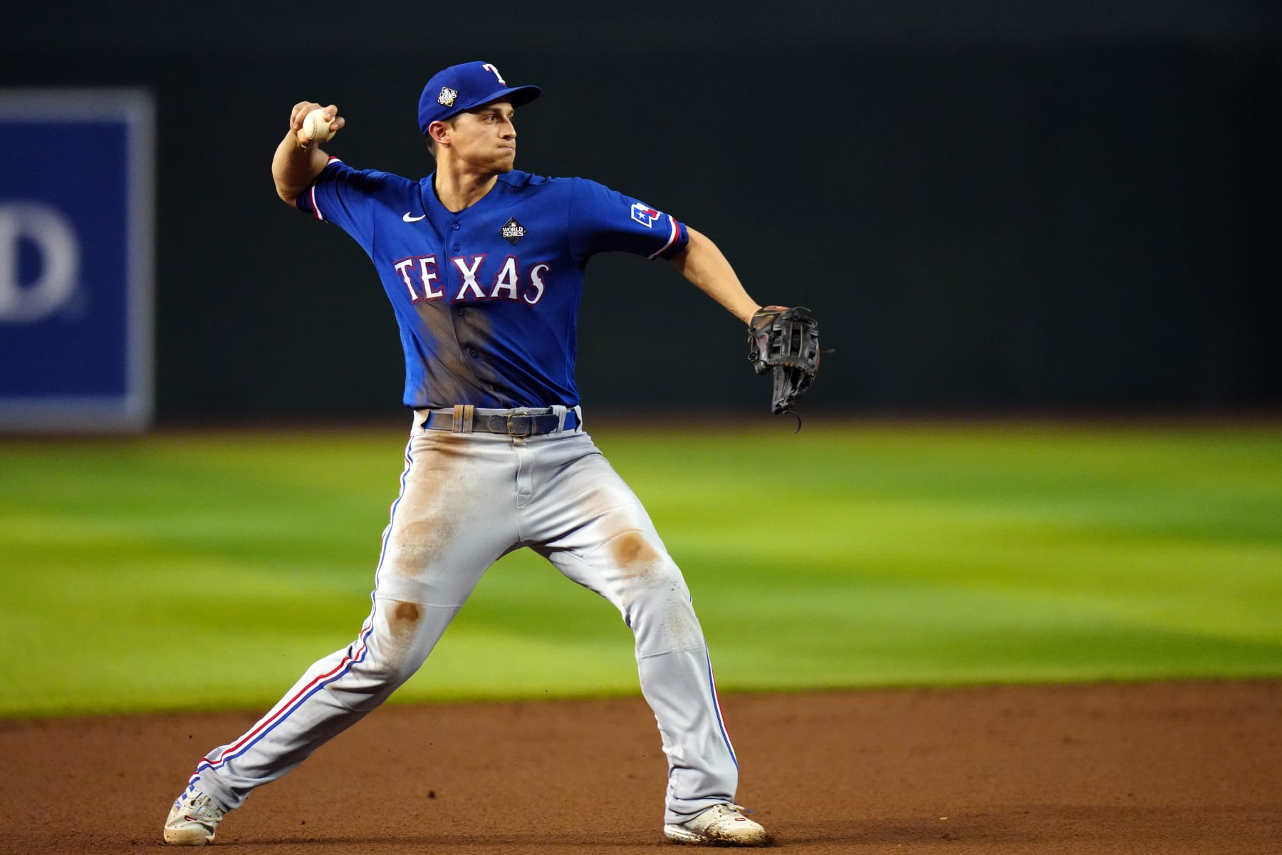 PHOENIX, AZ - NOVEMBER 01: Corey Seager #5 of the Texas Rangers fields a ball during Game 5 of the 2023 World Series between the Texas Rangers and the Arizona Diamondbacks at Chase Field on Wednesday, November 1, 2023 in Phoenix, Arizona. (Photo by Daniel Shirey/MLB Photos via Getty Images)