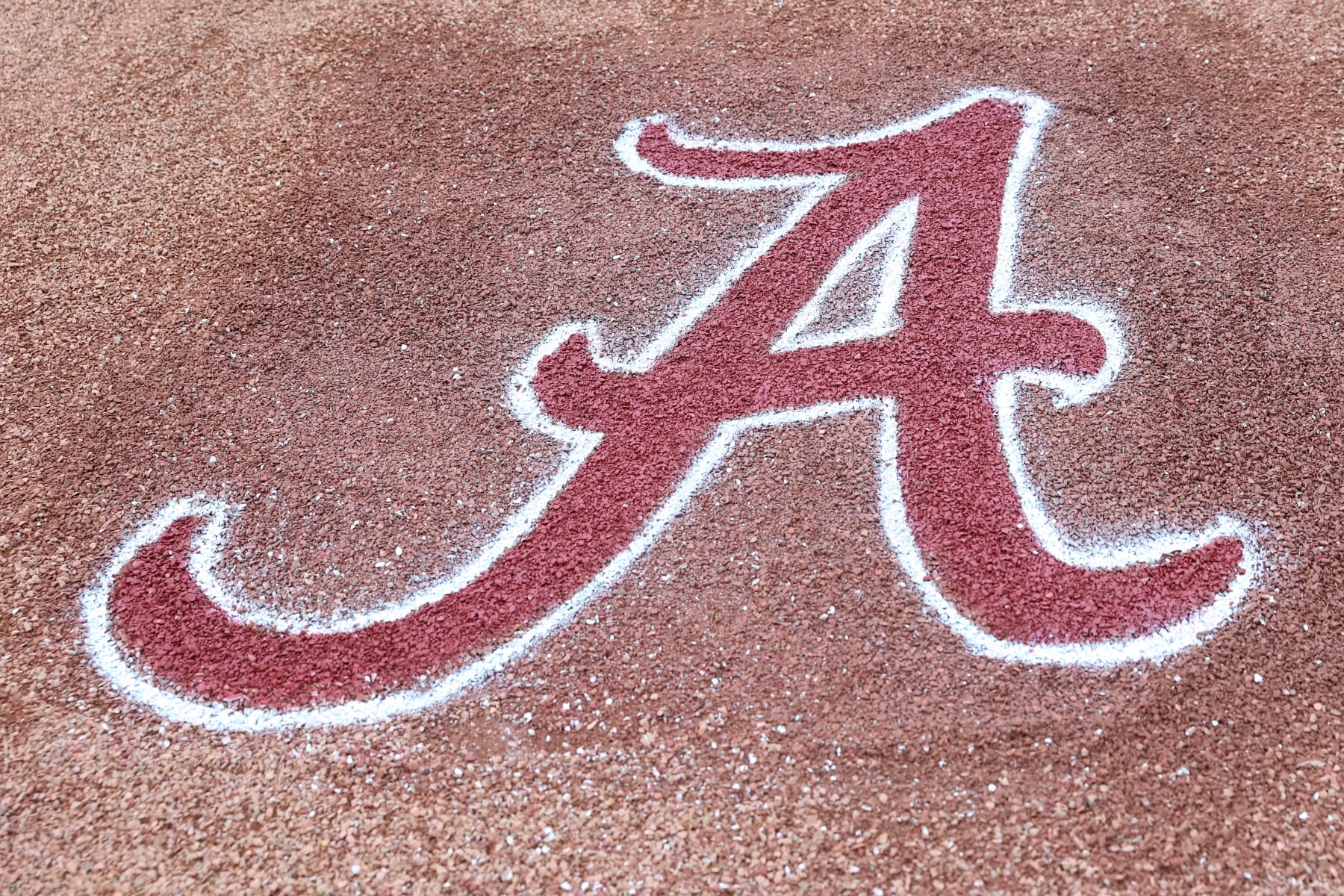HOOVER, AL - MAY 24: A general view of the Alabama Crimson Tide logo during the 2023 SEC Baseball Tournament game between the Alabama Crimson Tide and the Florida Gators on May 24, 2023 at Hoover Metropolitan Stadium in Hoover, Alabama. (Photo by Michael Wade/Icon Sportswire via Getty Images)