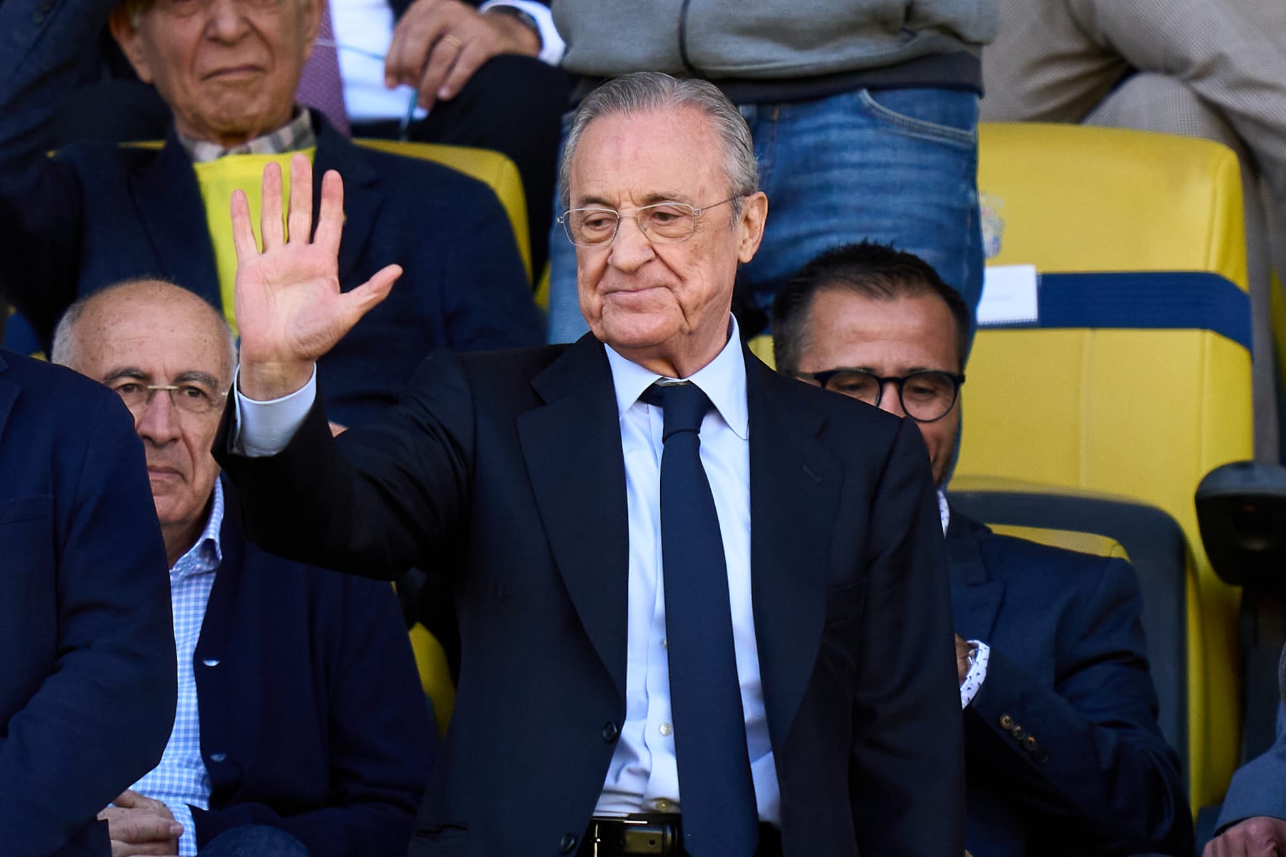LAS PALMAS, SPAIN - JANUARY 27: Florentino Perez, President of Real Madrid gestures prior to the LaLiga EA Sports match between UD Las Palmas and Real Madrid CF at Estadio Gran Canaria on January 27, 2024 in Las Palmas, Spain. (Photo by Angel Martinez/Getty Images)