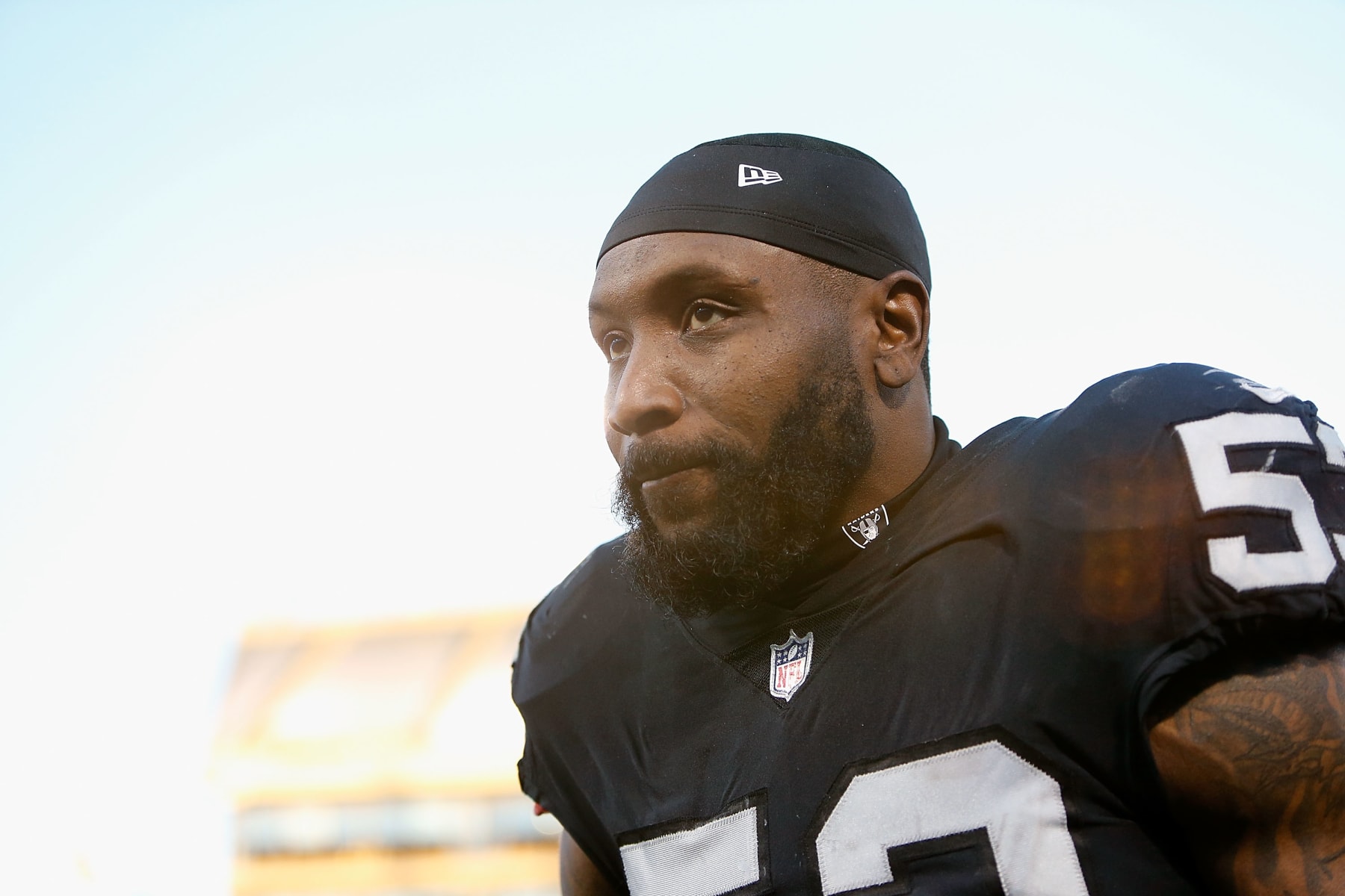 OAKLAND, CA - DECEMBER 03: NaVorro Bowman #53 of the Oakland Raiders leaves the field after a win against the New York Giants at Oakland-Alameda County Coliseum on December 3, 2017 in Oakland, California. (Photo by Lachlan Cunningham/Getty Images)