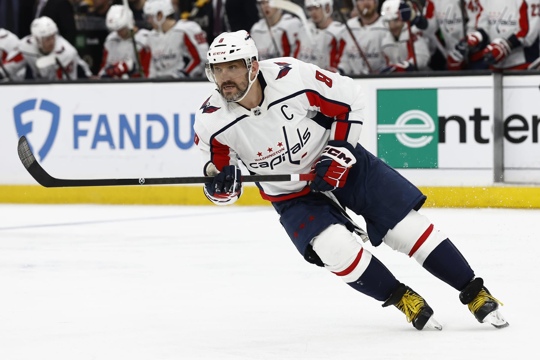 BOSTON, MA - FEBRUARY 10: Alex Ovechkin #8 of the Washington Capitals skates against the Boston Bruins during the second period at TD Garden on February 10, 2024 in Boston, Massachusetts. (Photo By Winslow Townson/Getty Images)