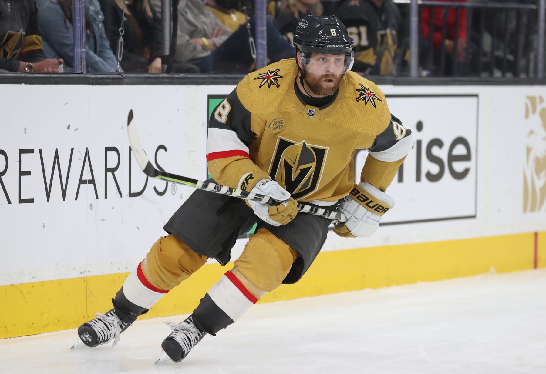 LAS VEGAS, NEVADA - JANUARY 12: Phil Kessel #8 of the Vegas Golden Knights skates during the second period against the Florida Panthers at T-Mobile Arena on January 12, 2023 in Las Vegas, Nevada. (Photo by Zak Krill/NHLI via Getty Images)