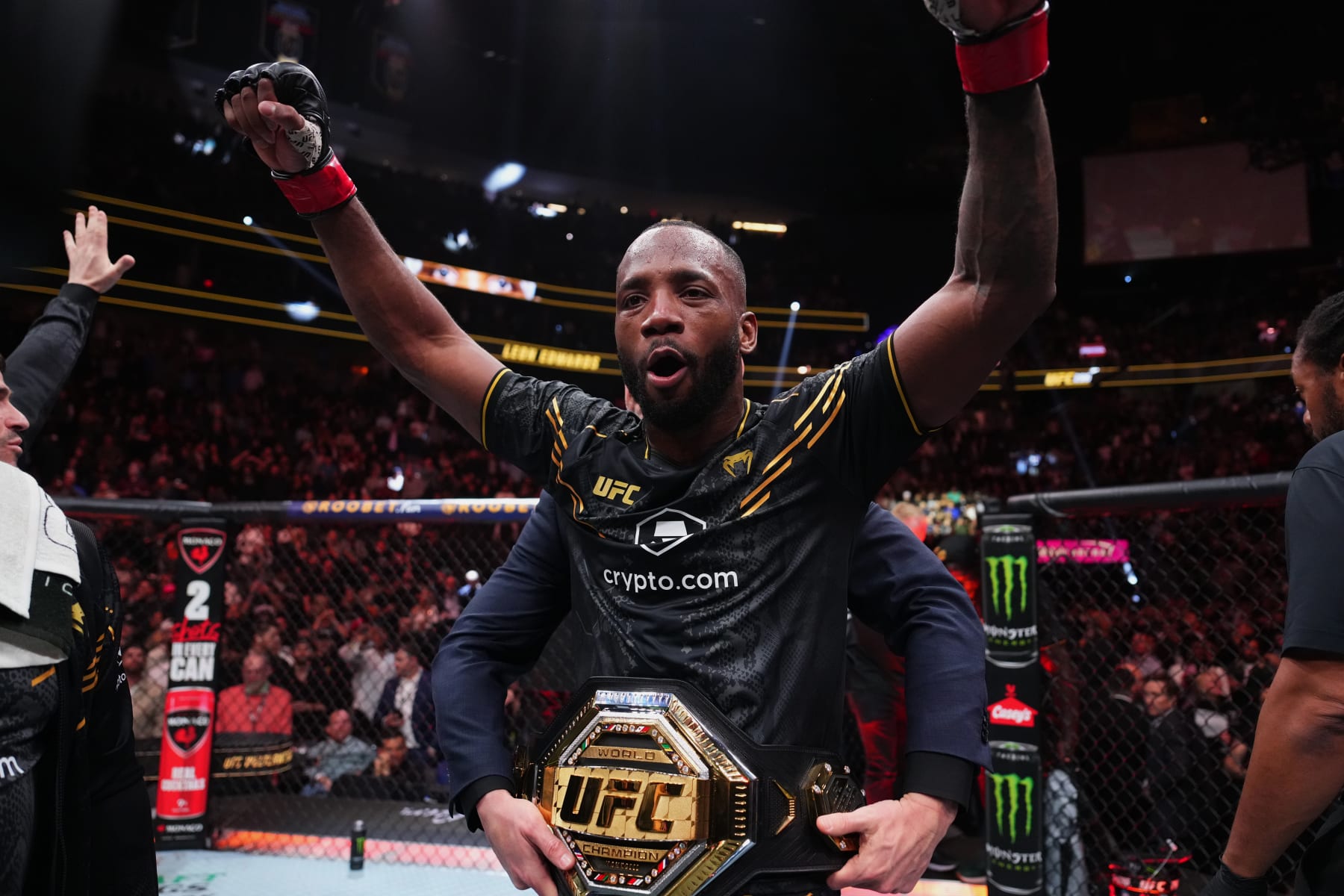 Leon Edwards reacts to his win over Colby Covington