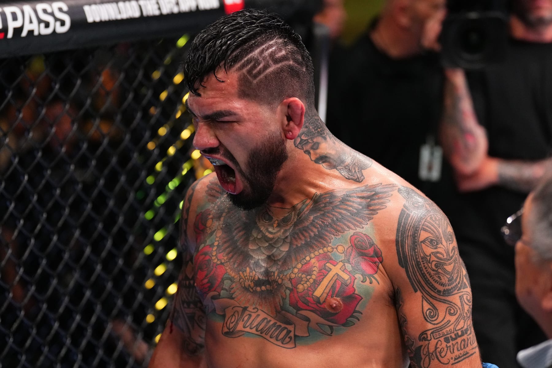 Anthony Hernandez reacts after defeating Edmen Shahbazyan