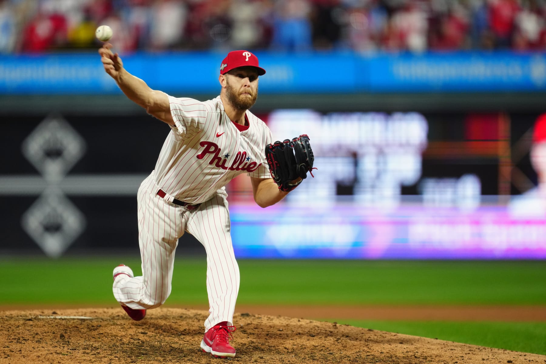 PHILADELPHIA, PA - OCTOBER 24:  Zack Wheeler #45 of the Philadelphia Phillies pitches during Game 7 of the NLCS between the Arizona Diamondbacks and the Philadelphia Phillies at Citizens Bank Park on Tuesday, October 24, 2023 in Philadelphia, Pennsylvania. (Photo by Mary DeCicco/MLB Photos via Getty Images)
