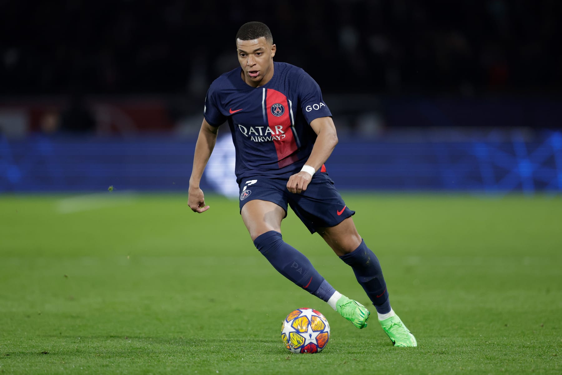 PARIS, FRANCE - FEBRUARY 14: Kylian Mbappe of Paris Saint Germain during the UEFA Champions League match between Paris Saint Germain v Real Sociedad at the Parc des Princes on February 14, 2024 in Paris France (Photo by David S Bustamante/Soccrates/Getty Images)