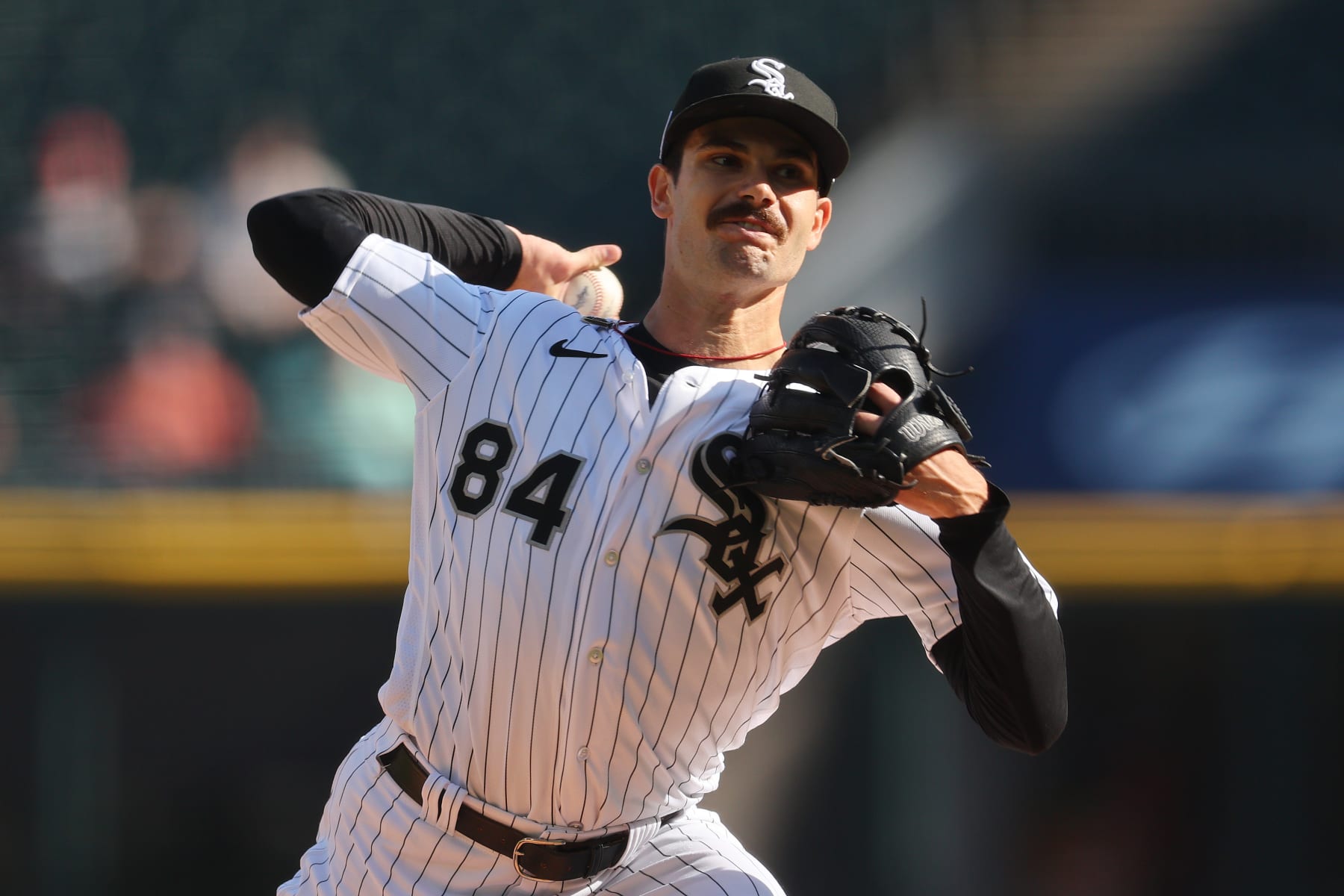 CHICAGO, ILLINOIS - SEPTEMBER 12: Dylan Cease #84 of the Chicago White Sox delivers a pitch against the Kansas City Royals during the first inning at Guaranteed Rate Field on September 12, 2023 in Chicago, Illinois. (Photo by Michael Reaves/Getty Images)