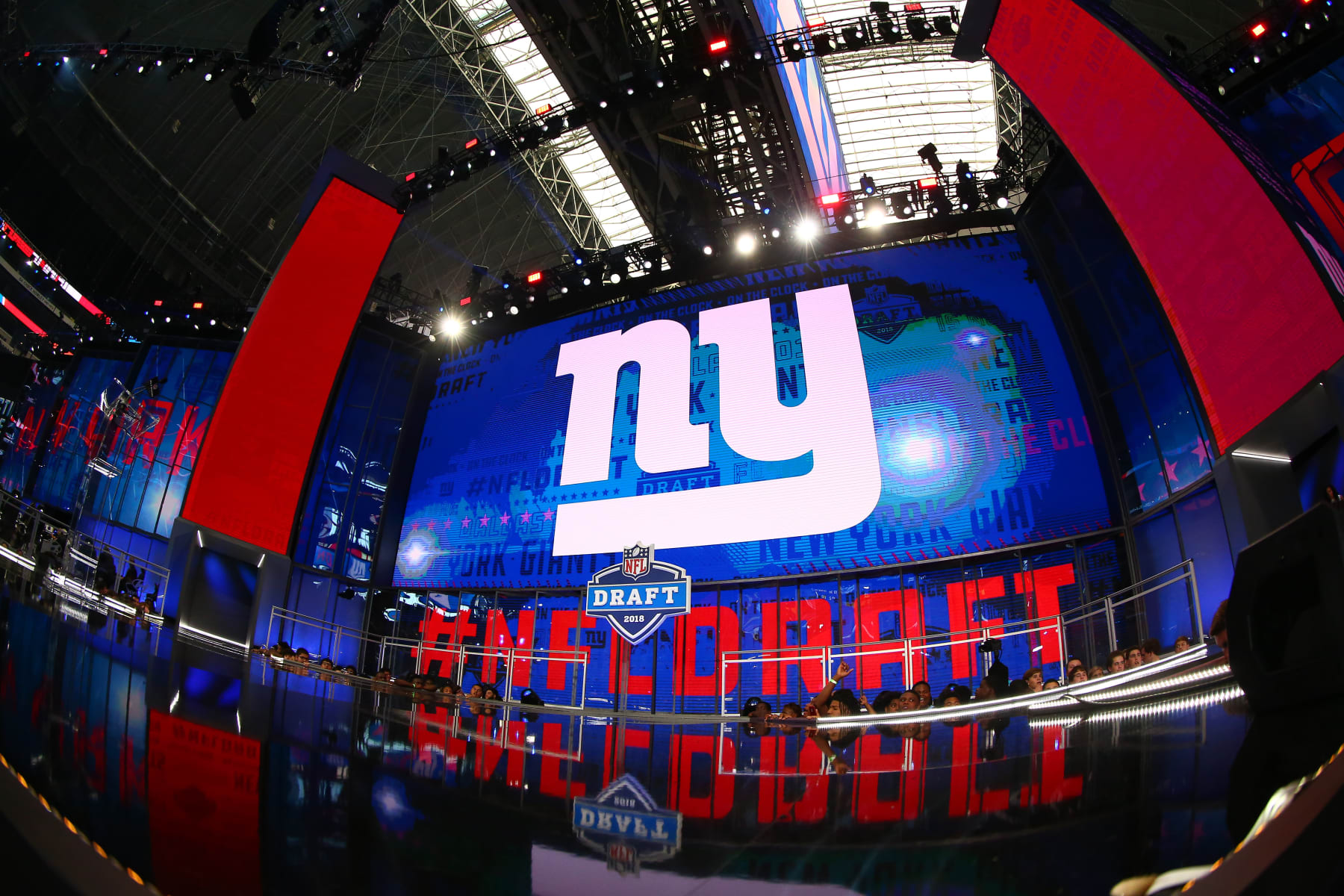 ARLINGTON, TX - APRIL 27: New York Giants logo on the video screen during the second round of the 2018 NFL Draft on April 27, 2018, at AT&T Stadium in Arlington, TX. (Photo by Rich Graessle/Icon Sportswire via Getty Images)