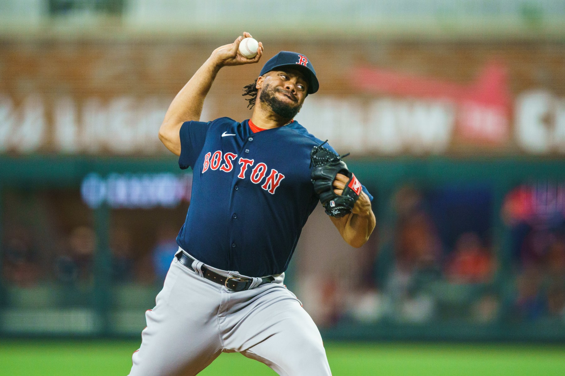 ATLANTA, GA - MAY 10: Kenley Jansen #74 of the Boston Red Sox pitches during the ninth inning during the game between the Atlanta Braves and the Boston Red Sox at Truist Park on May 10, 2023 in Atlanta, Georgia. (Photo by Matthew Grimes Jr./Atlanta Braves/Getty Images)