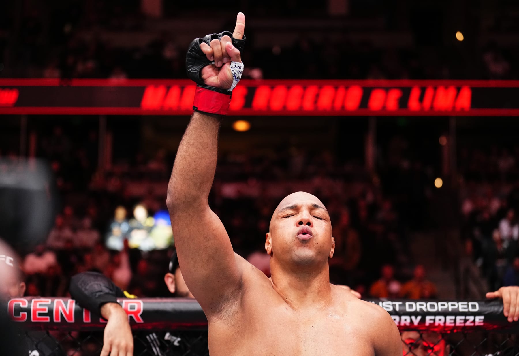 ANAHEIM, CALIFORNIA - FEBRUARY 17: Marcos Rogerio de Lima of Brazil prepares to face Junior Tafa of New Zealand in a heavyweight fight during the UFC 298 event at Honda Center on February 17, 2024 in Anaheim, California. (Photo by Chris Unger/Zuffa LLC via Getty Images)