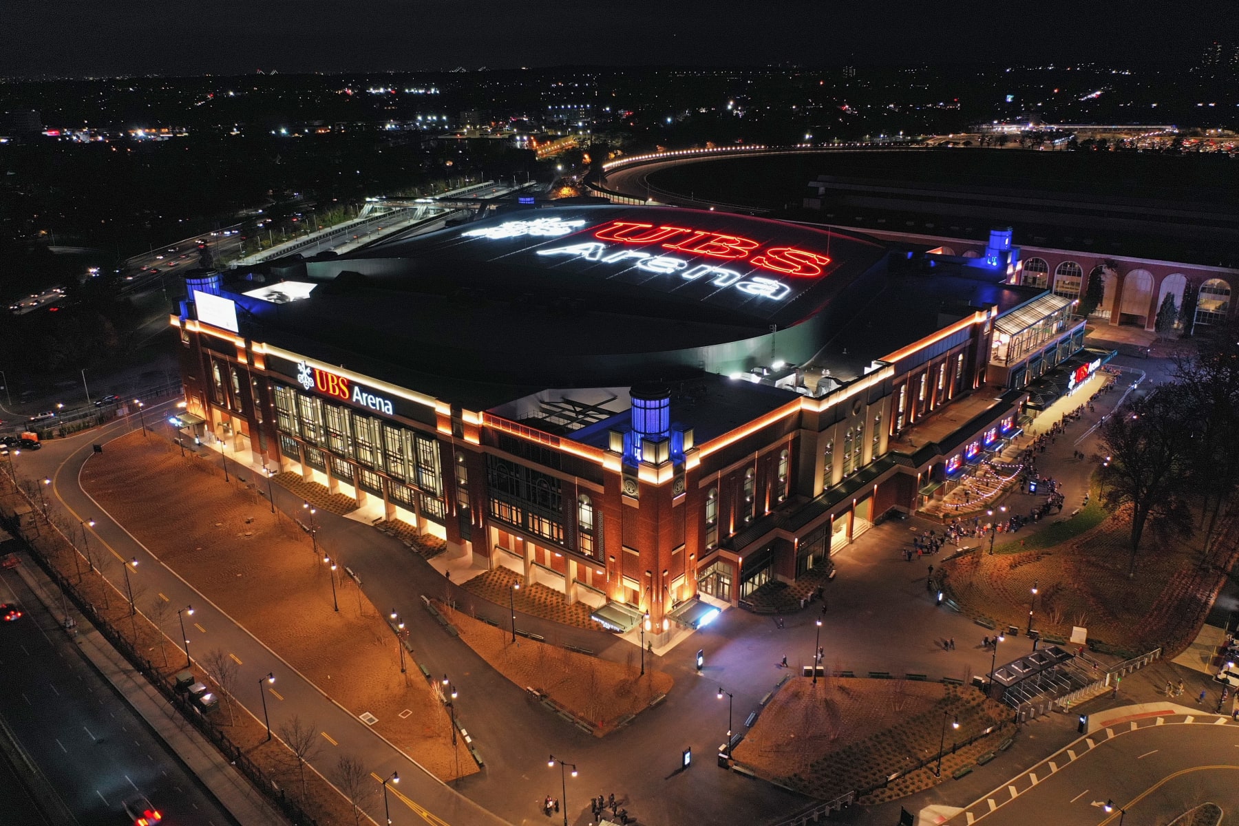 ELMONT, NEW YORK - NOVEMBER 21: In an aerial view, the UBS Arena is pictured prior to the New York Islanders game against the Toronto Maple Leafs on November 21, 2021 in Elmont, New York. (Photo by Bruce Bennett/Getty Images)