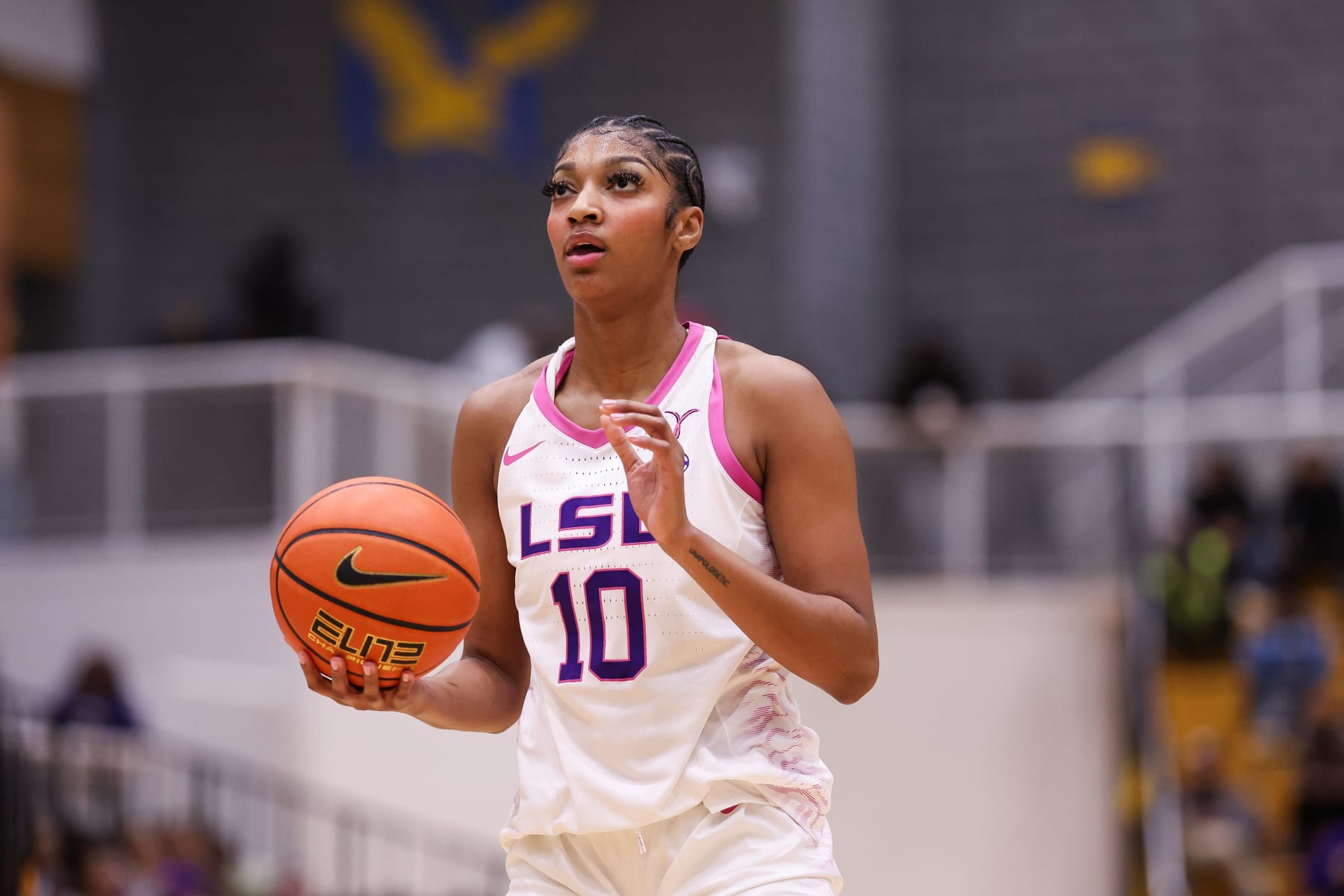 BALTIMORE, MD - DECEMBER 20: Angel Reese of LSU action during a NCAA Women's Basketball game between LSU Lady Tigers (80) and Coppin State Eagles (48) at the Coppin State Physical Education Complex on December 20th, 2023 in Baltimore, Maryland. (Photo by Simon Bruty/Anychance/Getty Images)