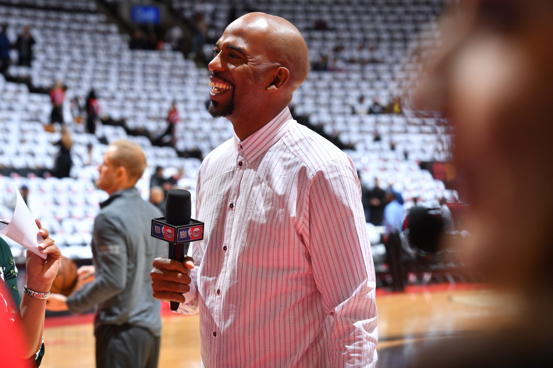 TORONTO, CANADA - APRIL 29: Richard Hamilton provides commentary before Game Two of the Eastern Conference Semifinals between the Philadelphia 76ers and the Toronto Raptors during the 2019 NBA Playoffs on April 29, 2019 at Scotiabank Arena in Toronto, Ontario, Canada. NOTE TO USER: User expressly acknowledges and agrees that, by downloading and/or using this photograph, user is consenting to the terms and conditions of the Getty Images License Agreement. Mandatory Copyright Notice: Copyright 2019 NBAE (Photo by Jesse D. Garrabrant/NBAE via Getty Images)