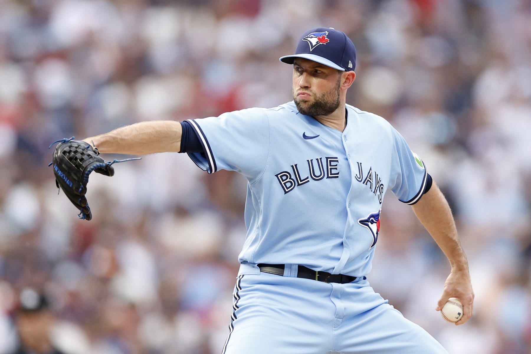 MINNEAPOLIS, MINNESOTA - OCTOBER 03: Tim Mayza #58 of the Toronto Blue Jays throws a pitch against the Minnesota Twins during the fifth inning in Game One of the Wild Card Series at Target Field on October 03, 2023 in Minneapolis, Minnesota. (Photo by David Berding/Getty Images)